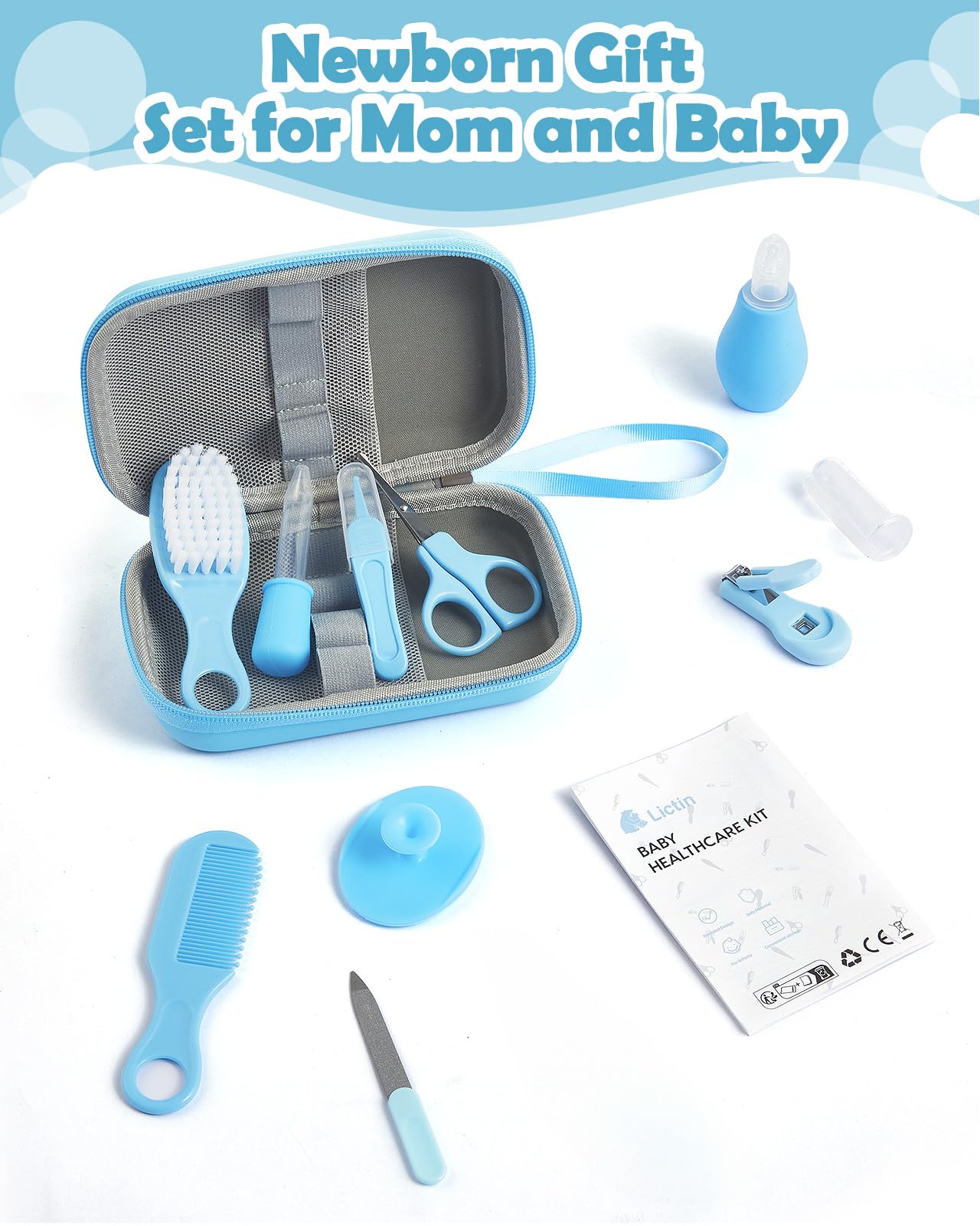 Lictin Set per la Cura del Bambino - 12 Pezzi Beauty BabyCare, prodotti per l'infanzia, set per la cura del bambino da viaggio e di uso quotidiano (Blu)
