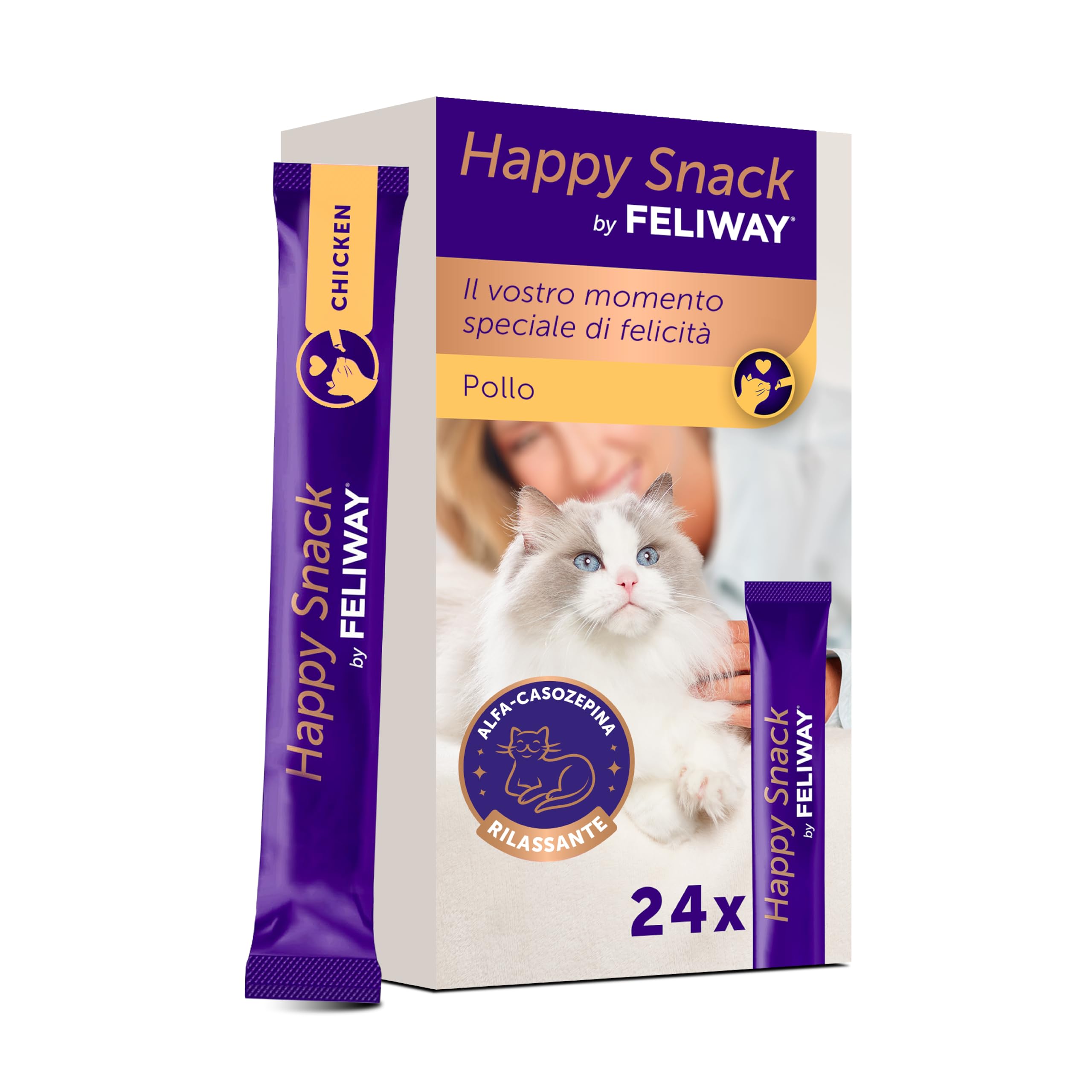 Happy Snack by FELIWAY – Gustosi snack calmanti per gatti, 24 stick – Aiuta il tuo gatto a sentirsi più tranquillo e rafforza il legame tra di voi.