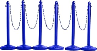 Montour Line Plastic Stanchion Blue 2.5 Inch Diameter with 50 Foot Chain, 6-Pack, Crowd Control Barriers