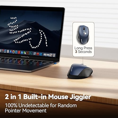 Miniatura 2 de TECKNET Ratón inalámbrico Jiggler, mouse recargable USB-C, clic silencioso del ratón, motor de mouse integrado, mouse ergonómico de 6400 DPI,