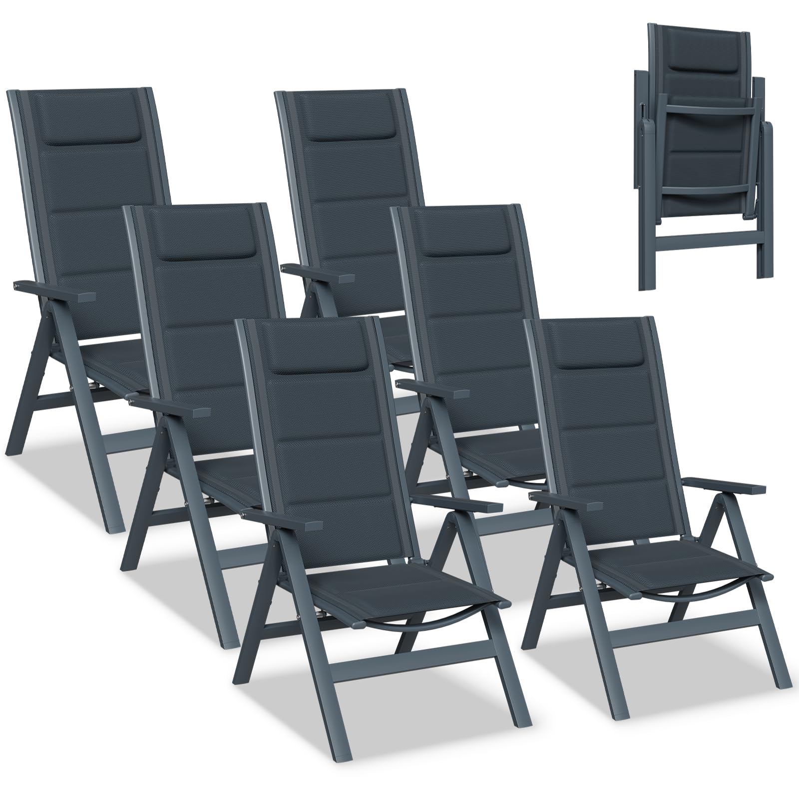 Devoko Gartenstühle Klappbar Aluminium, 7-Fach verstellbar, Hochlehner, 6er Set, 160 kg