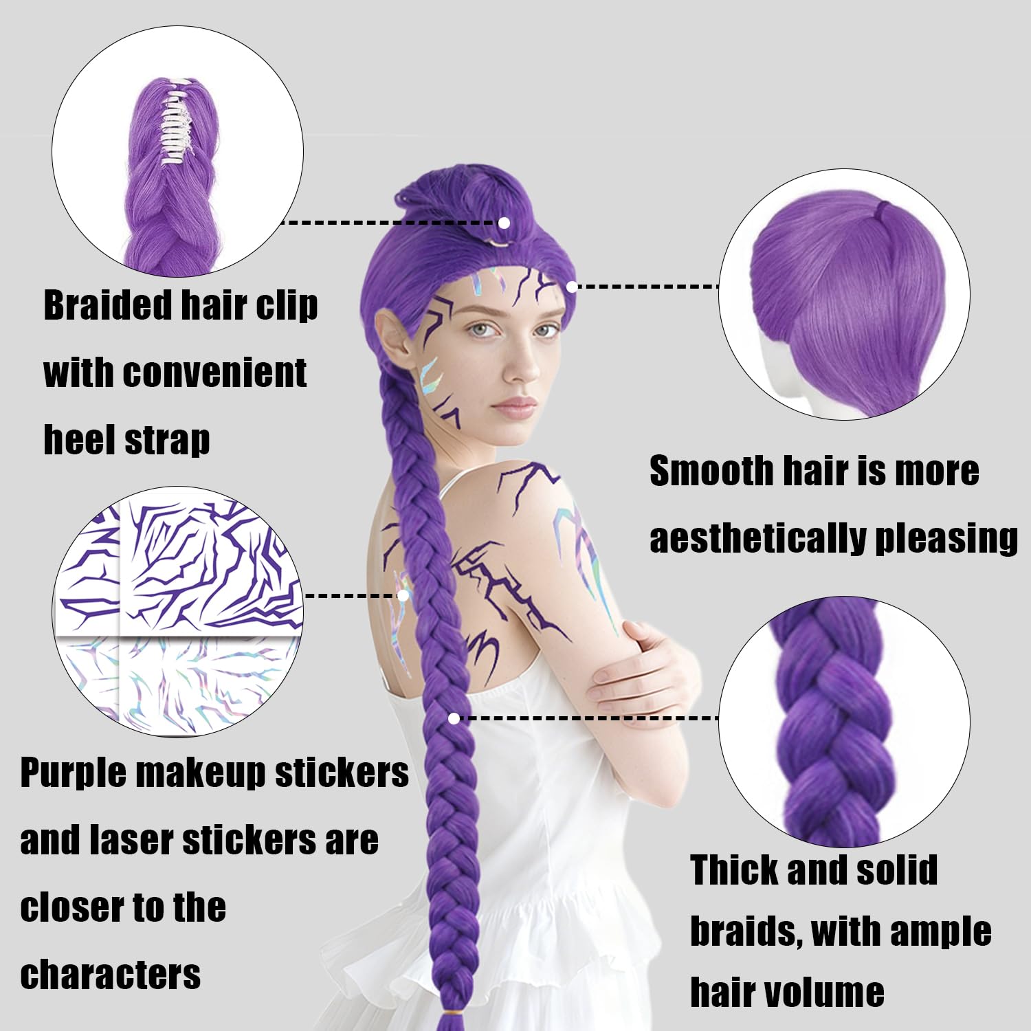 Rumi - Costume da cacciatore per, parrucca con treccia viola, anime cosplay costume, Halloween, carnevale, giochi di ruolo