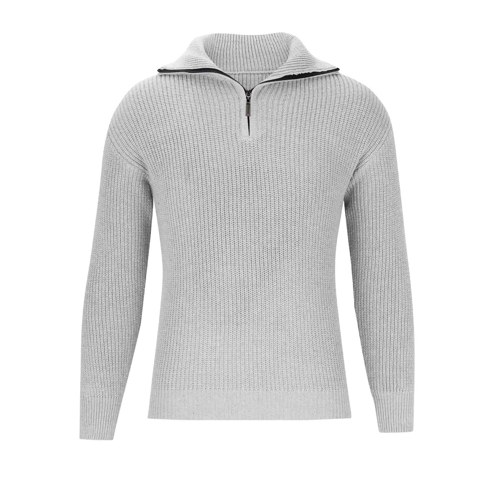 Herrenpullover mit Reißverschluss Grobstrickpullover Warm Winterpullover Langarm Pulli Modern Sweater V Ausschnitt