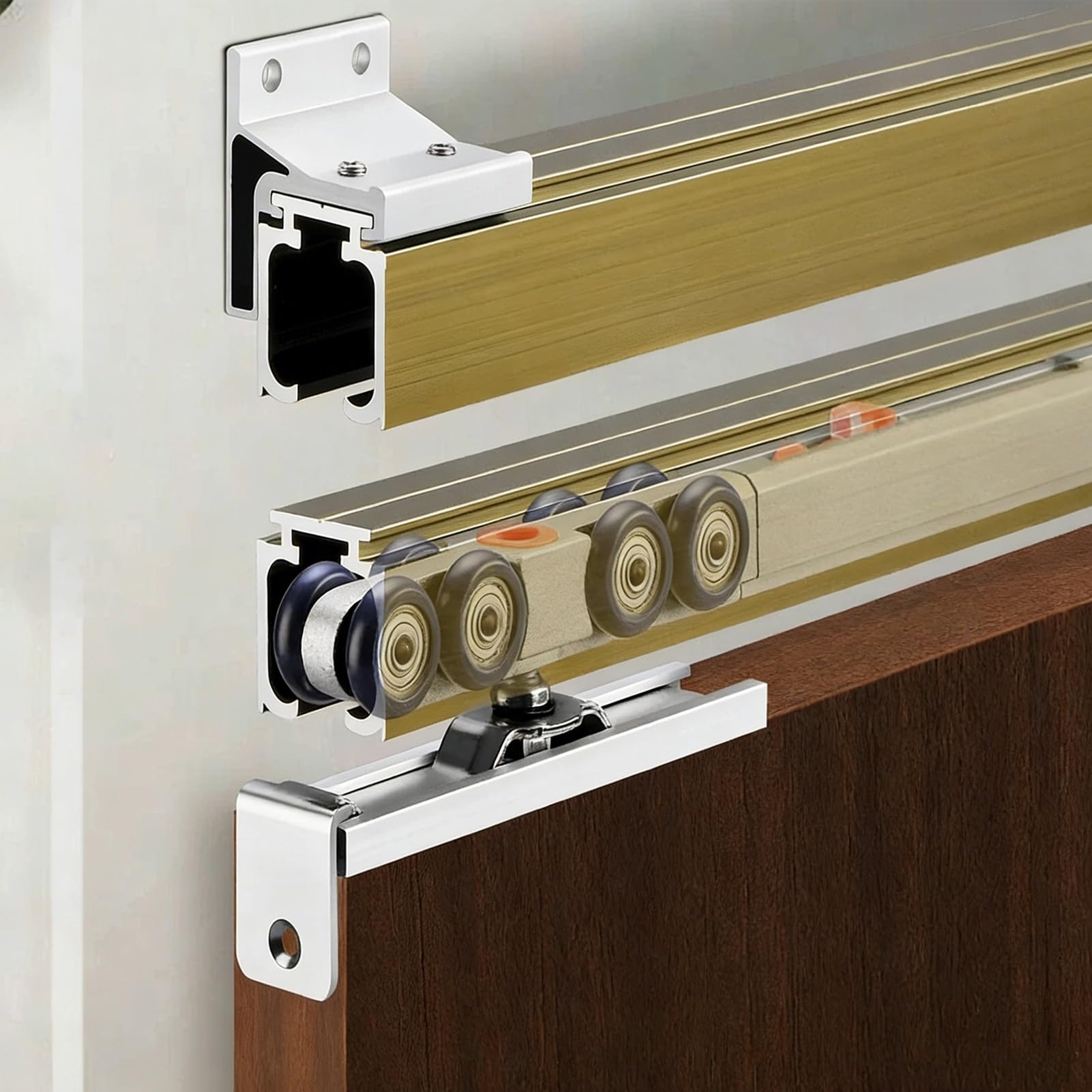 Kit de rieles para Puertas corredizas - 91 cm (36 Pulgadas) Montaje en Pared Individual Herrajes para Puertas corredizas, colgadores silenciosos de 8 Ruedas para Puertas de Armario y Puertas