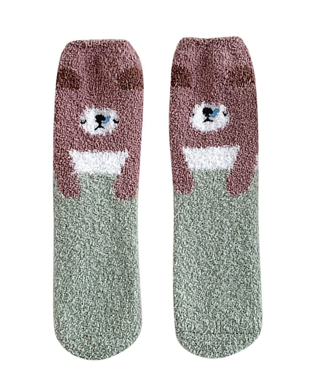 Skarpety Termiczne Skarpety Zimowe 2 Pary Skarpet Termicznych Snu Wzór Niedźwiedzia Zimowe Kobiety Puszyste Super Miękkie Ciepłe Zagęszczone Przytulne Rozmyte Skarpetki (Color : Grün, Size : One Siz