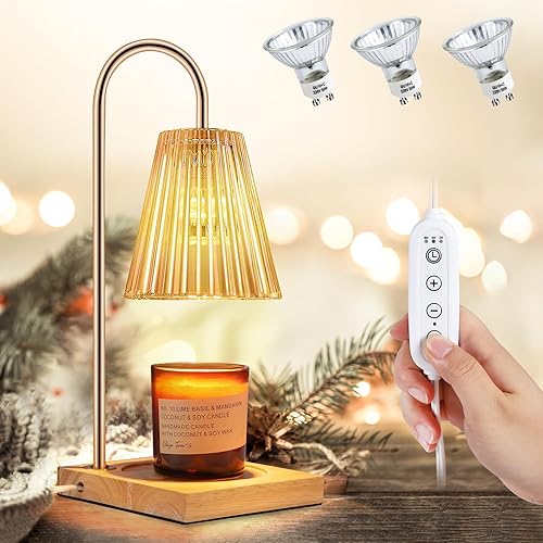 Lámpara calentadora de velas con regulador y 3 bombillas, luz eléctrica única para velas en tarro con atenuador de 3 grados, calentador de cera de
