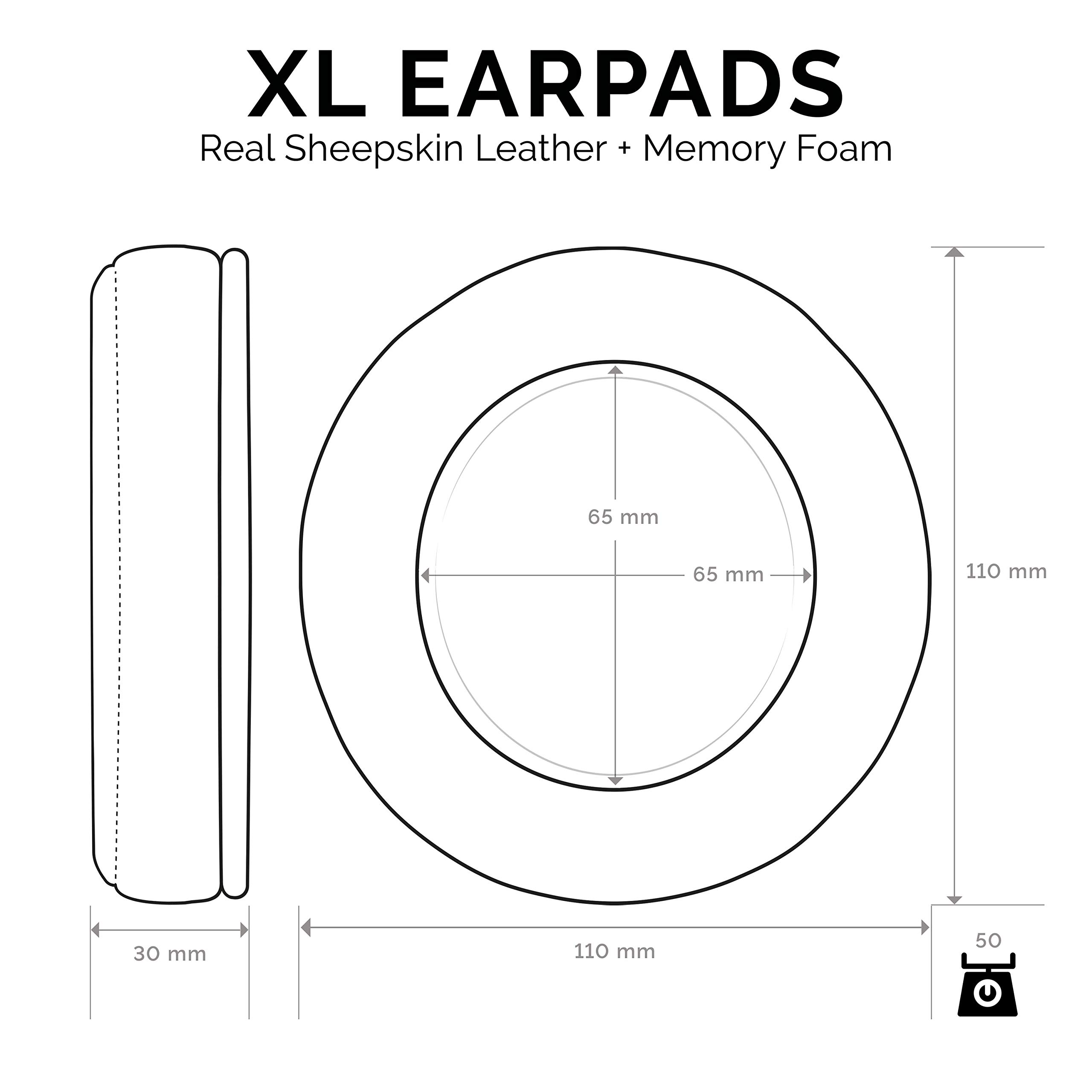 Brainwavz XL de Repuesto Almohadillas de Espuma con Efecto Memoria - Adecuado para Muchos Otros Grandes sobre la Oreja Auriculares - Cuero Real