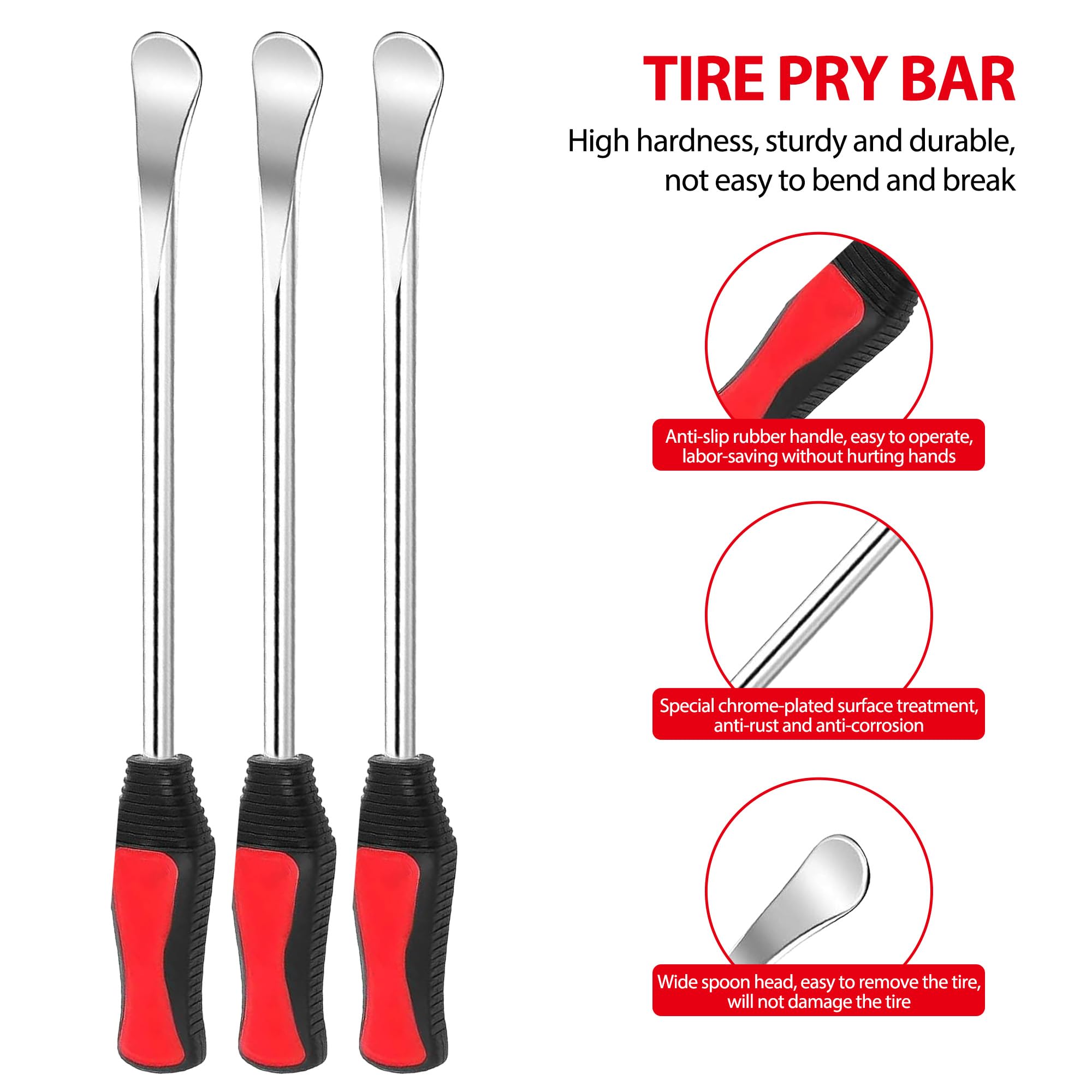 39Pcs Tyre Lever Tool Kit: 30.5CM Heavy Duty Tyre Spoons with Rim Protectors Valve Caps & Cores Tyre Repair Tools for Bike Motorcycle Car Wheel Removal Garage Workshop Emergency Repair - 2