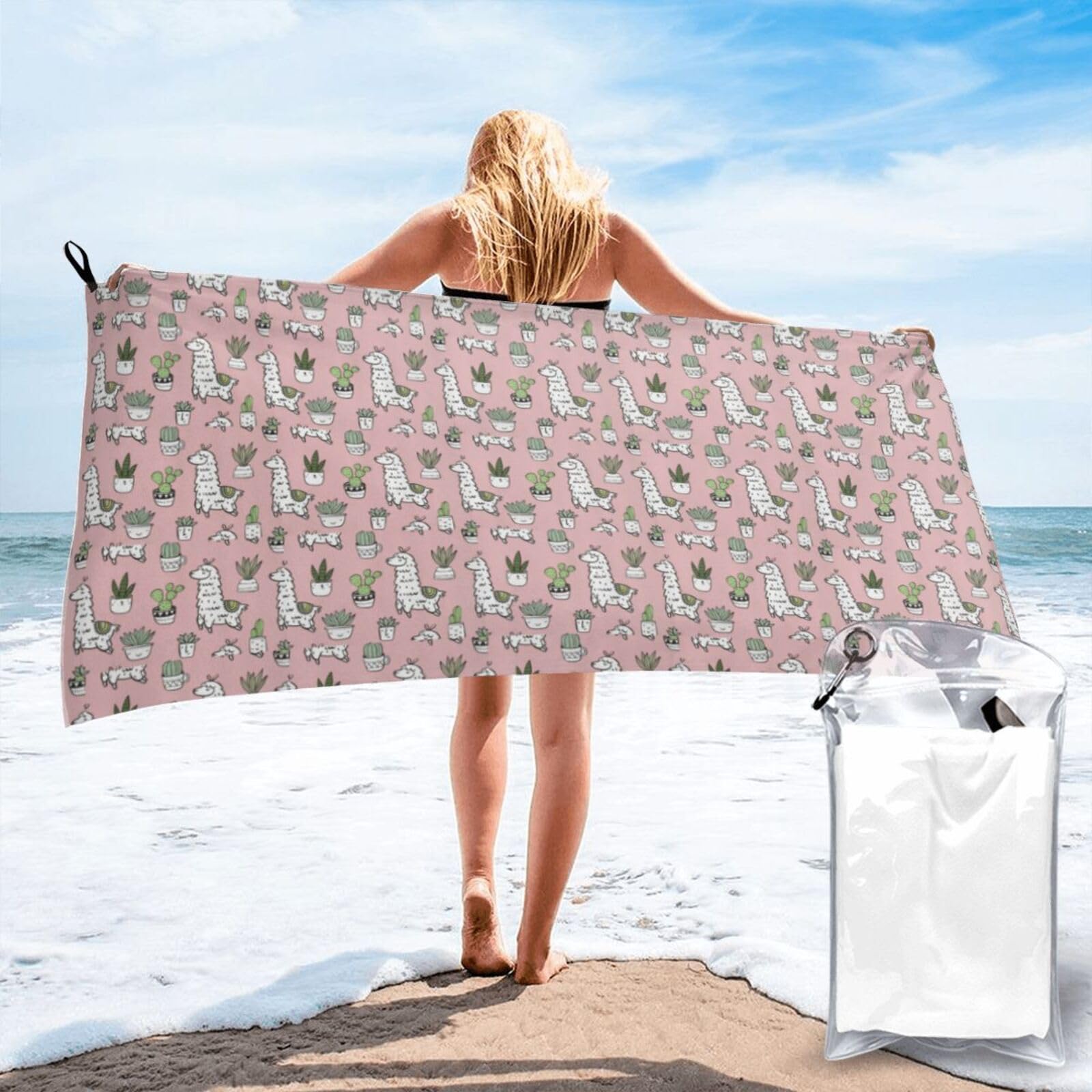 AYYQWE Alpaca And Cactus Print Lightweight Towel For Men Women Travel Beach Camping Hiking Yoga Swimming Sports