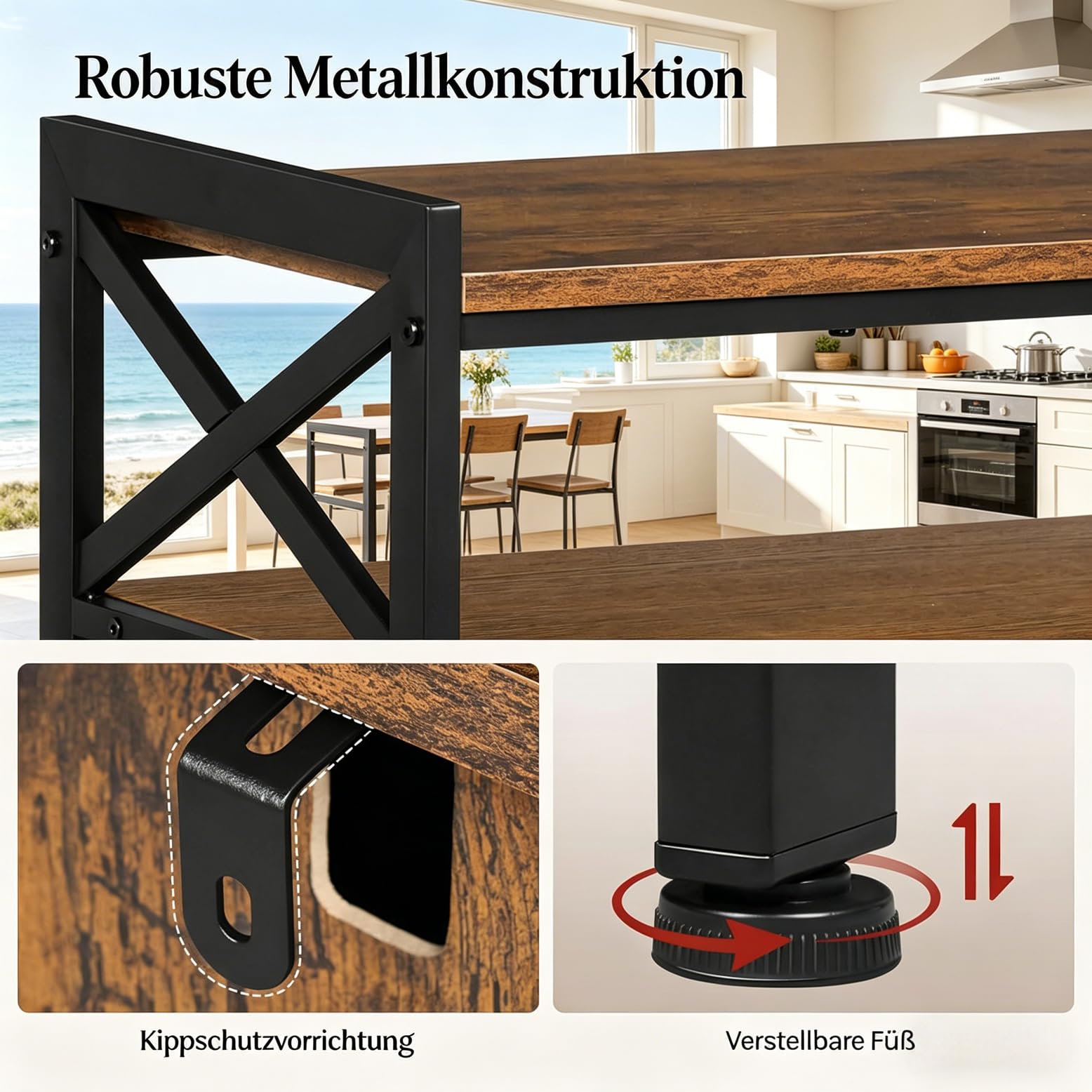 Mobile da cucina con ante, 110 x 33 x 75 cm, credenza design industriale