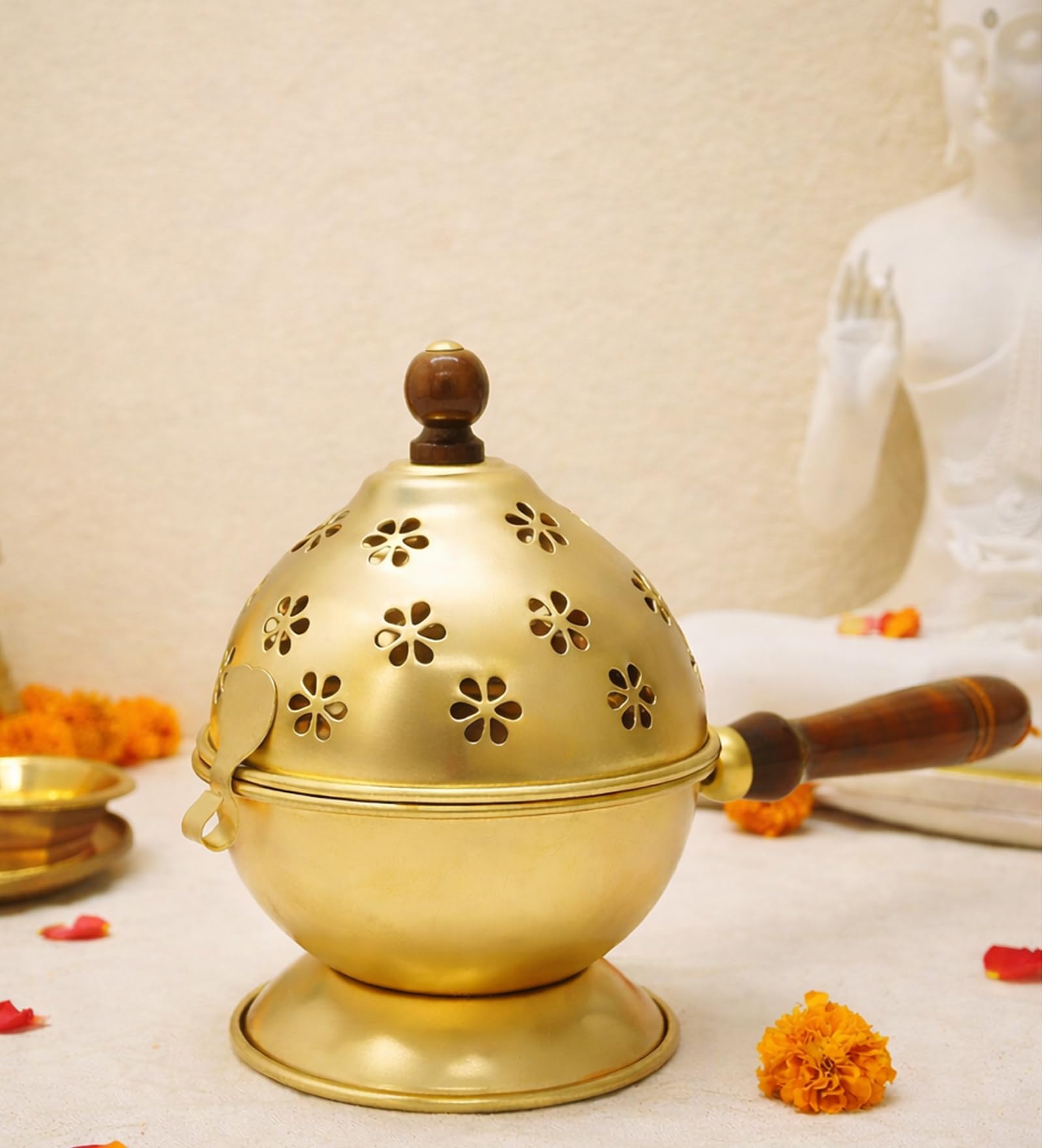 Metal Dhoop Dani with Wooden Handle & Lid | Powder Coated Rust Free Loban Burner | Incense Holder for Dhoop, Kapoor, Sambrani & Home Temple Pooja Rituals-image-41