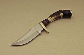 Custom 8'inch Handmade Stainless Steel Hunting Camping Knife with Stag Horn Handle Leather Sheath