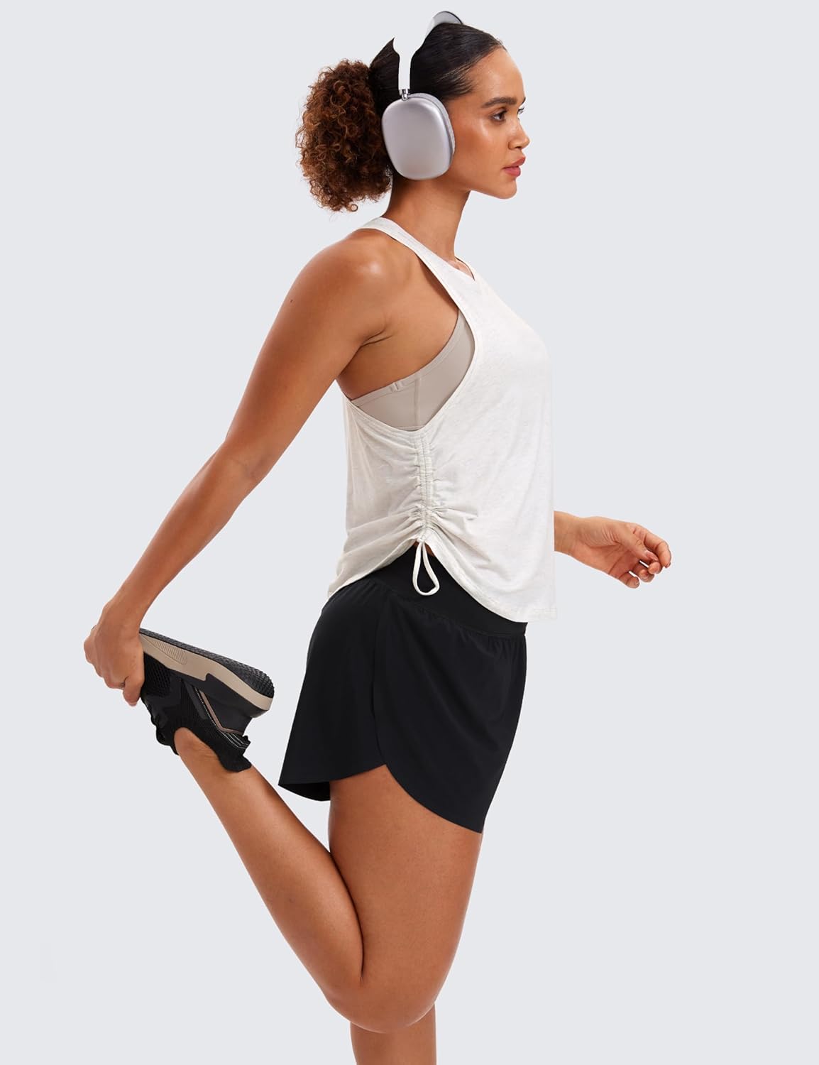 CRZ YOGA Pima Cotton Ruched Side Tank Tops for Women - Workout Athletic Casual Racerback Crewneck Loose Sleeveless Shirts - Image 4