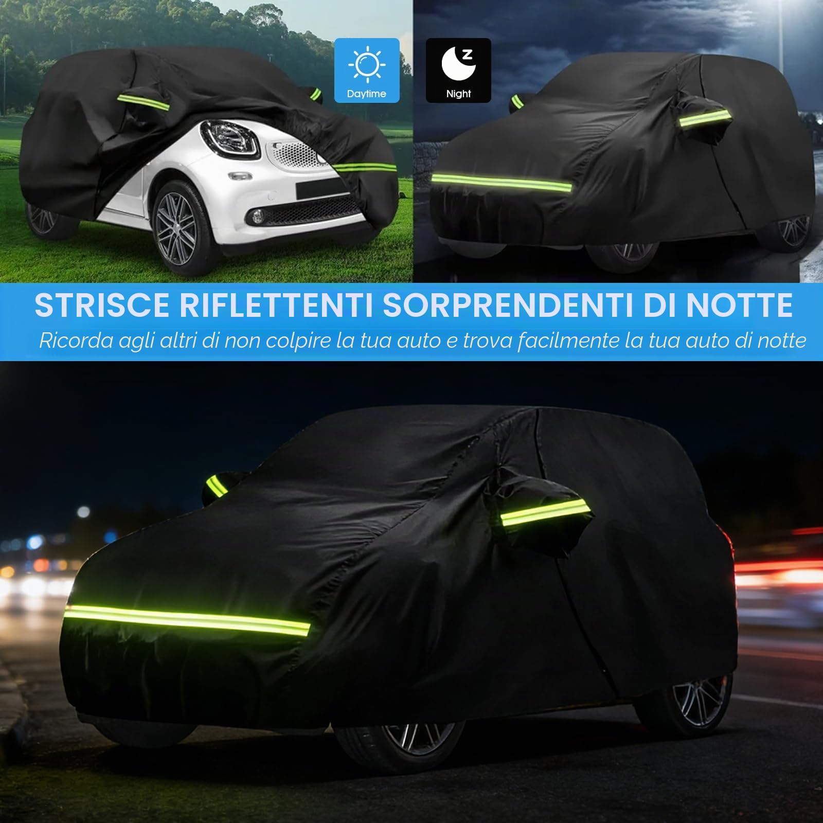 Telo copriauto per Smart Fortwo W451 W453 2016-2024, impermeabile, invernale, traspirante, copertura completa per auto, per sole, pioggia, raggi UV, protezione dalla polvere, con porta con cerniera