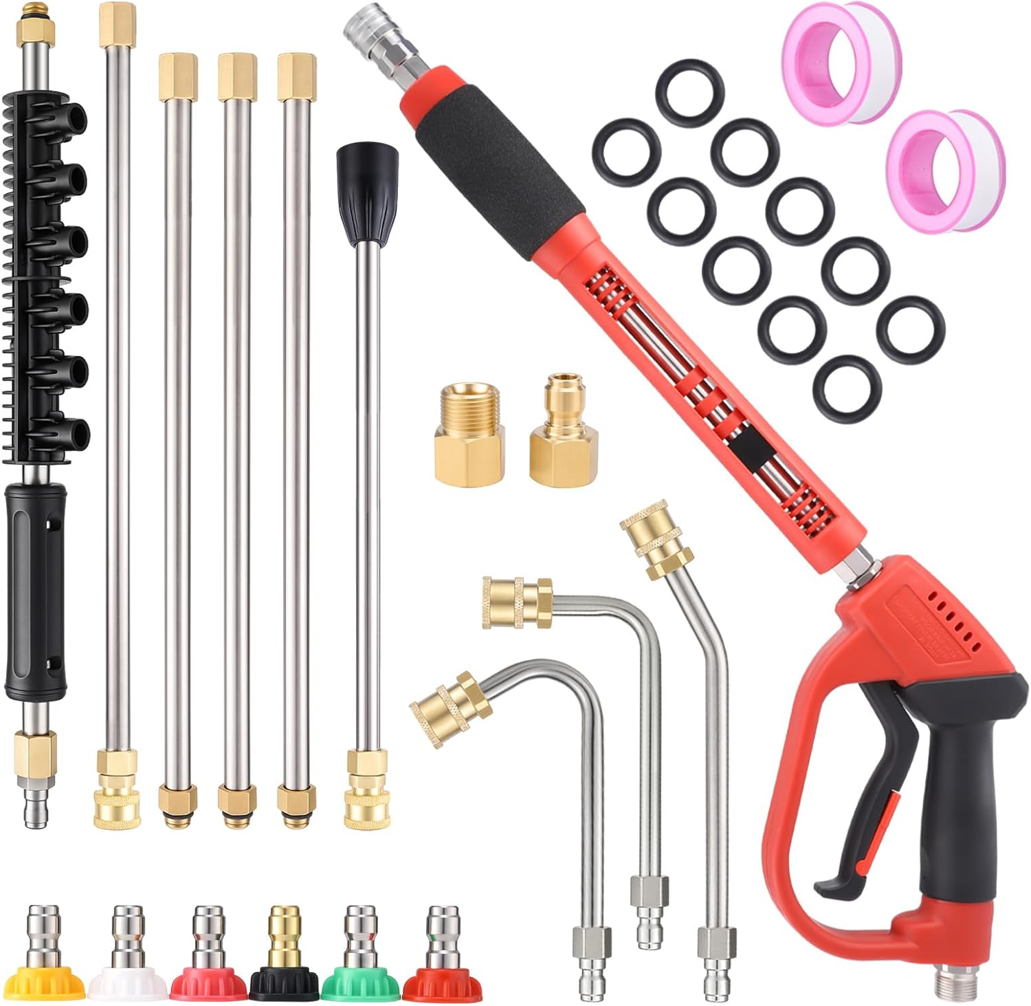 Pressure Washer Gun with 21Pcs Accessories, 5000PSI Pressure Washer Gun with 10Pcs Replacement Extension Wand & 6Pcs Nozzle Tips & M22 Fittings & 3/8" Quick Connect Plug & 2Pcs Tape & Gasket