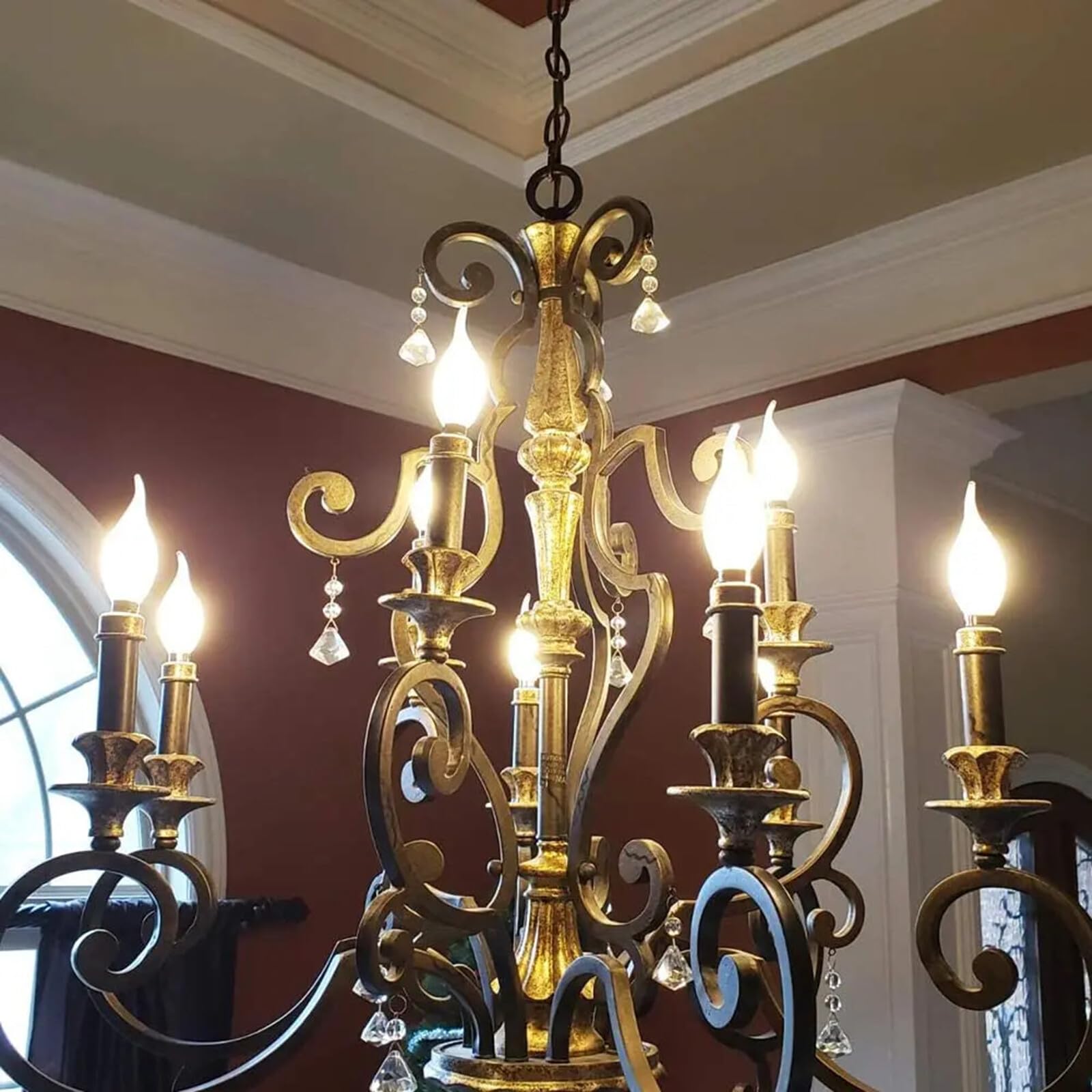 12 bombillas LED Edison de filamento C35, estilo retro, de vidrio esmerilado, E14, 6W, color blanco cálido, para iluminación de araña (punta redonda C35, E14, 220V, 6W)