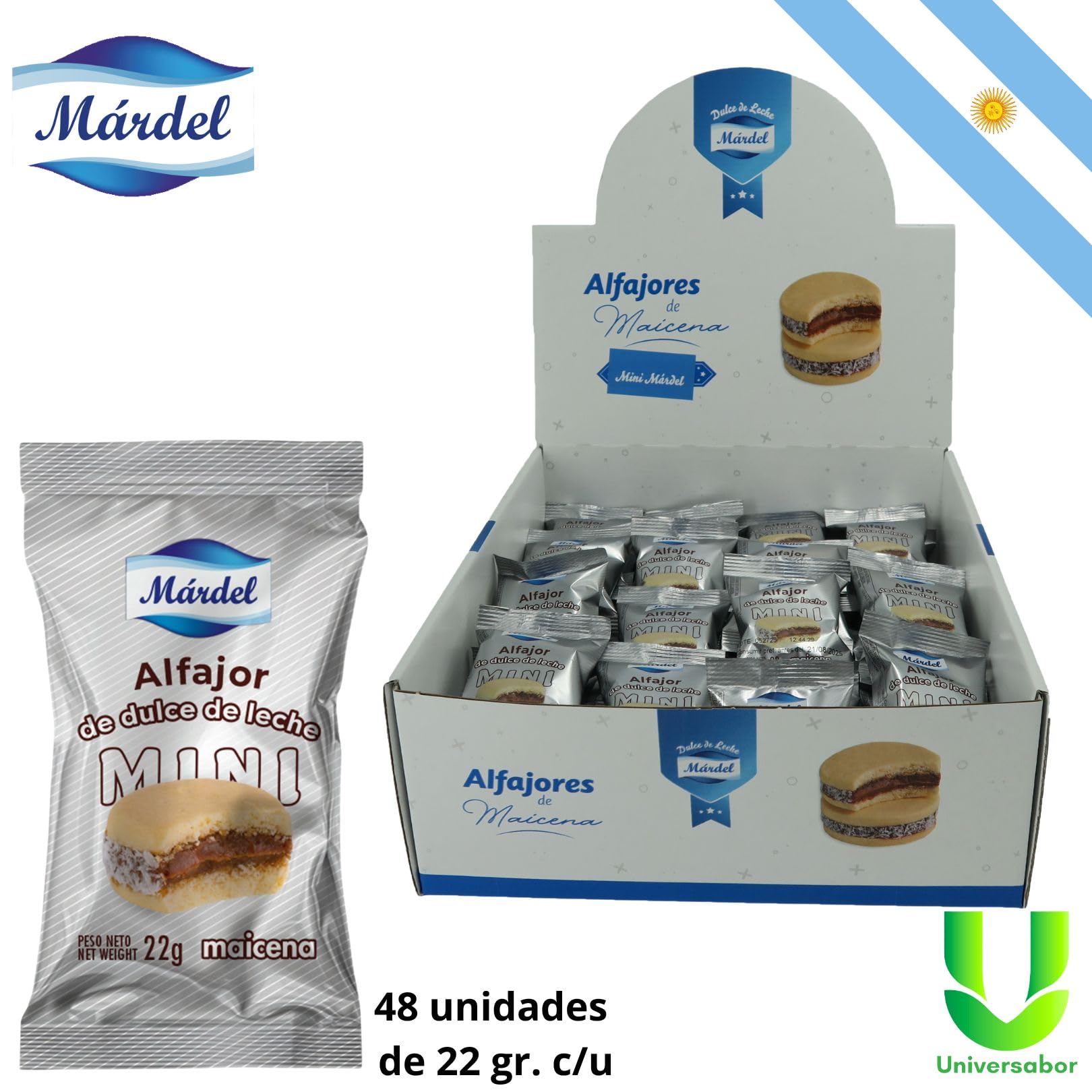 Alfajores Mardel Caja 48 Mini Alfajores de Maicena con Dulce de Leche 22 g Argentinos Caseros