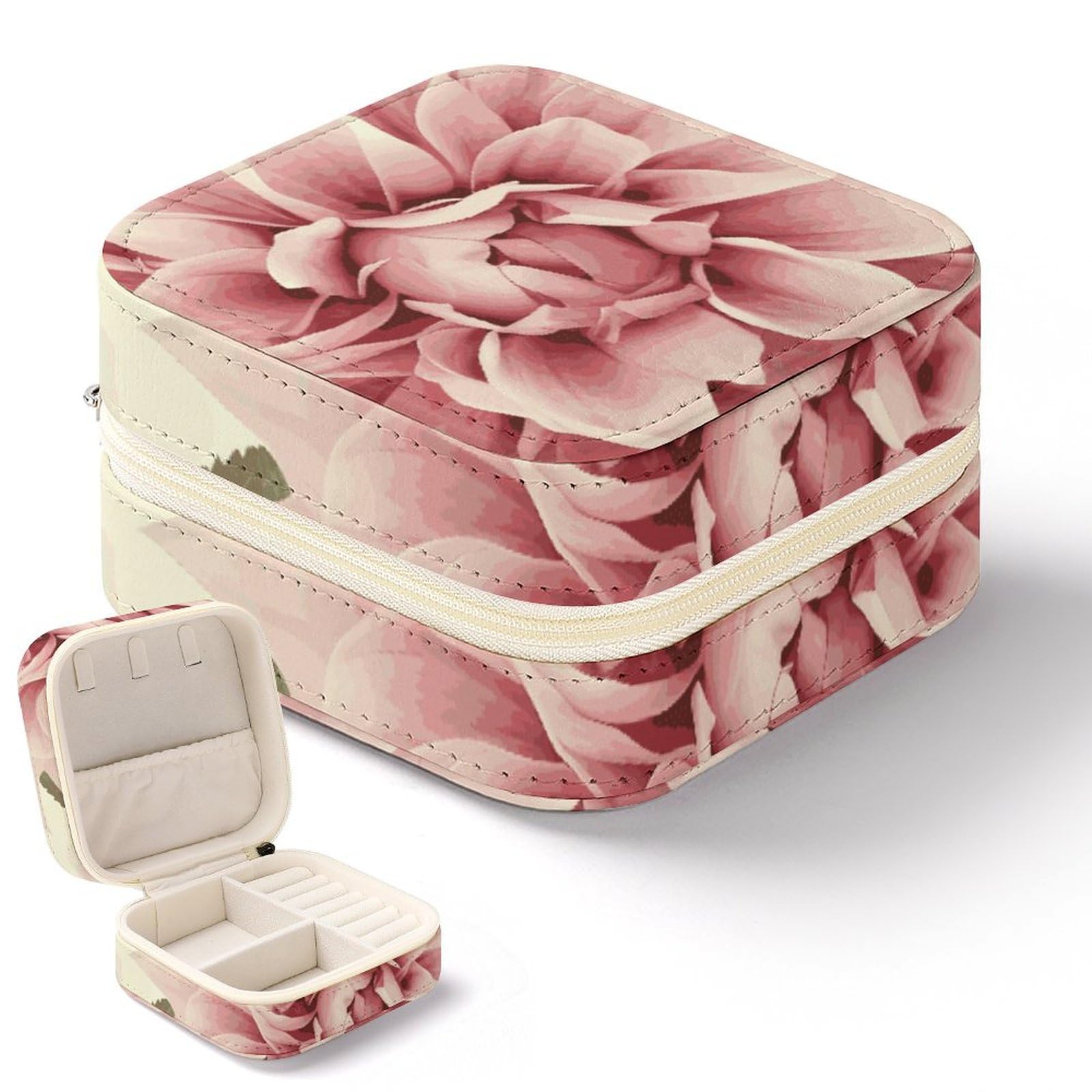 Boîte à bijoux en cuir synthétique de qualité supérieure au motif de fleur