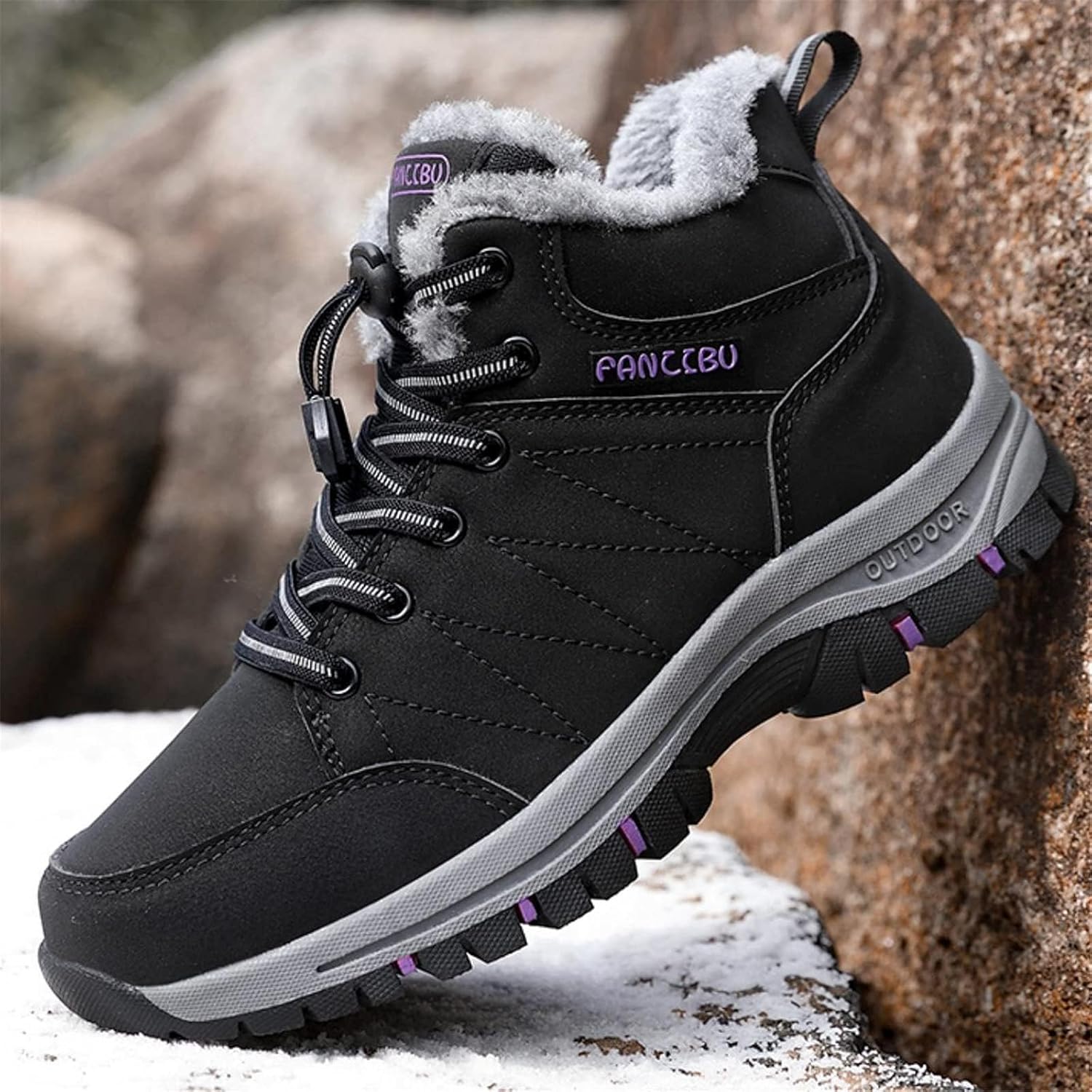 Moodeng Women's Winter Snow Boots Outdoor Hiking Boots Warm Waterproof Ankle Booties for Walking and Anti-Slip - Image 2