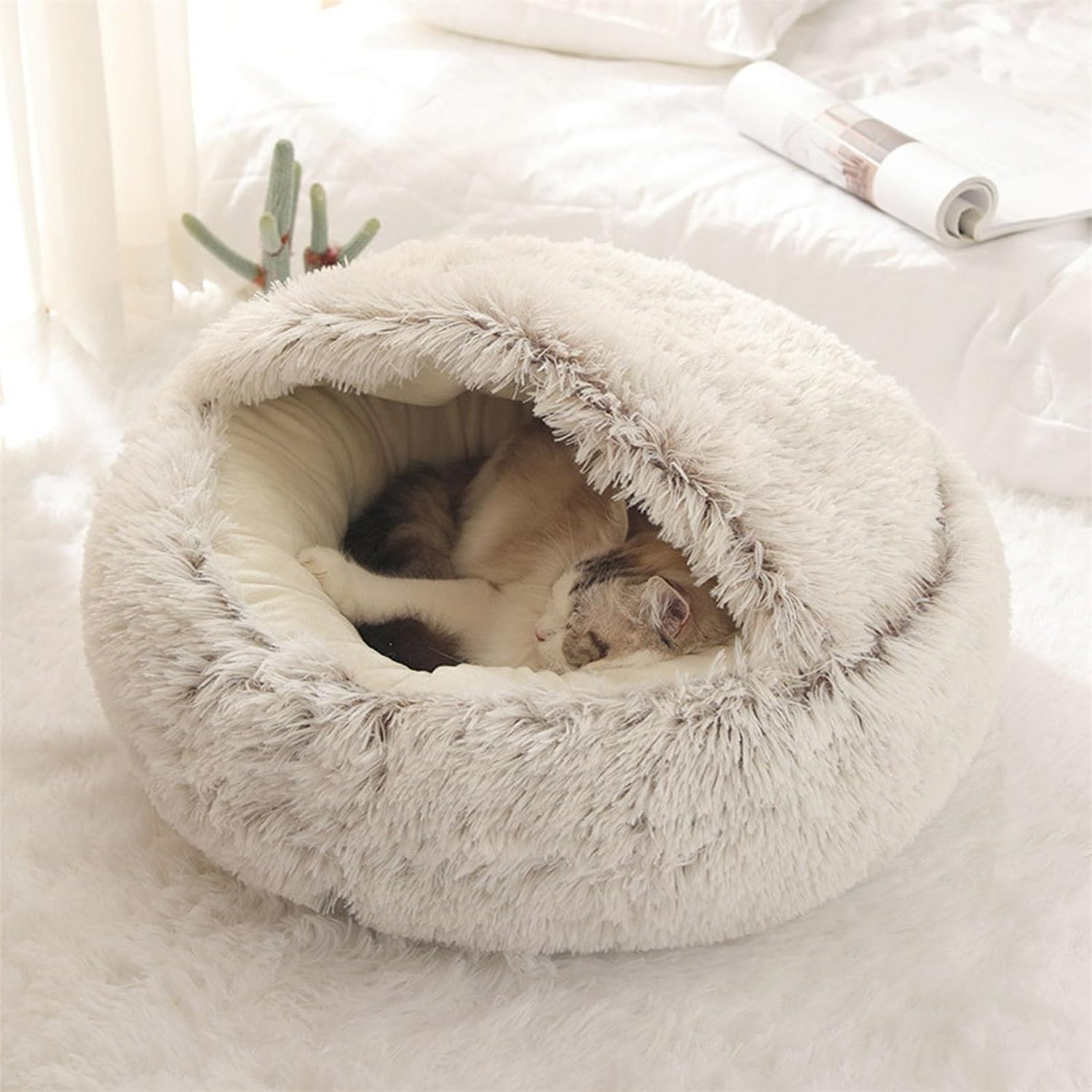 Cama Nido Lapcatz Para Gatos Y Perros - Felpa Suave, Fondo Extraíble Lavable - Tamaños 40, 50, 60 Cm