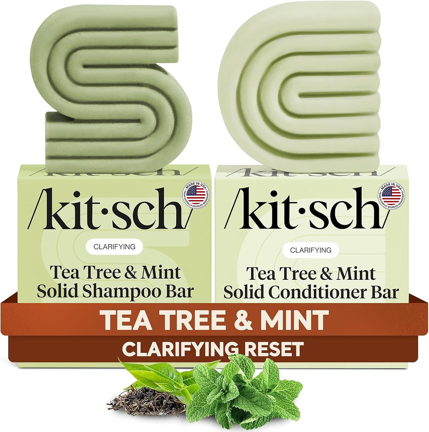 Kitsch Clarifying Tea Tree Shampoo and Conditioner Set – Shampoo & Conditioner Bar for Women and Men, Scalp & Oil Control Hair Care – Free of Paraben, Sulfate & Silicone - 2 pcs | Clarifying Shampoo & Conditioner for Women & Men – Scalp & Oil Control Hair Care – Free of Paraben, Sulfate & Silicone