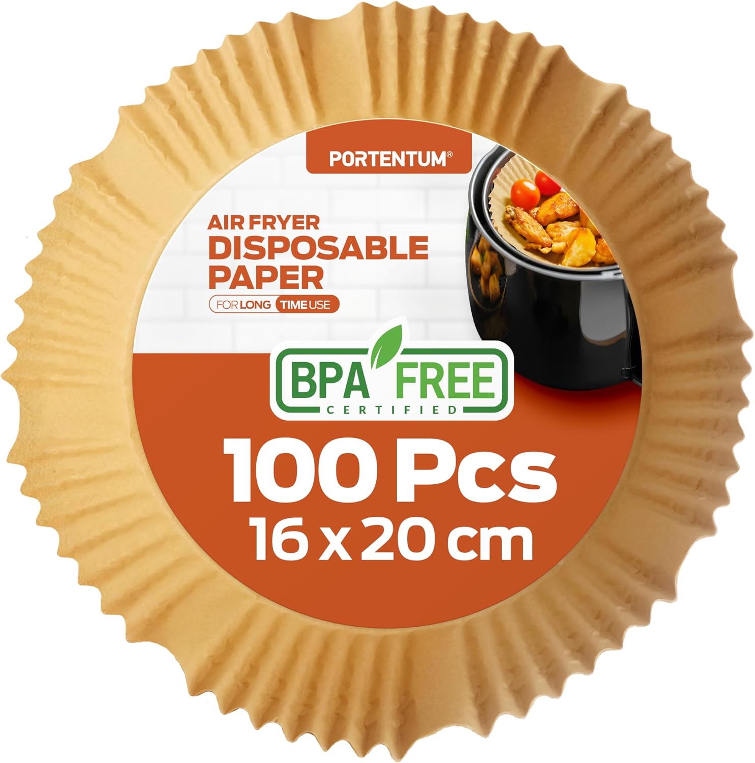 PORTENTUM Air Fryer Paper 100pcs 16-20cm Round Air Fryer Paper Food Grade BPA Free, FDA and LFGB