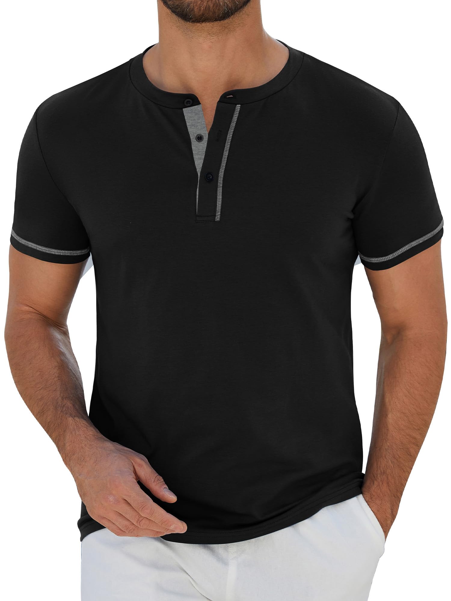 StylSense Henley Shirt Herren Sommer Kurzarm Tshirt Männer Baumwolle Casual T Shirt mit Knopfleiste