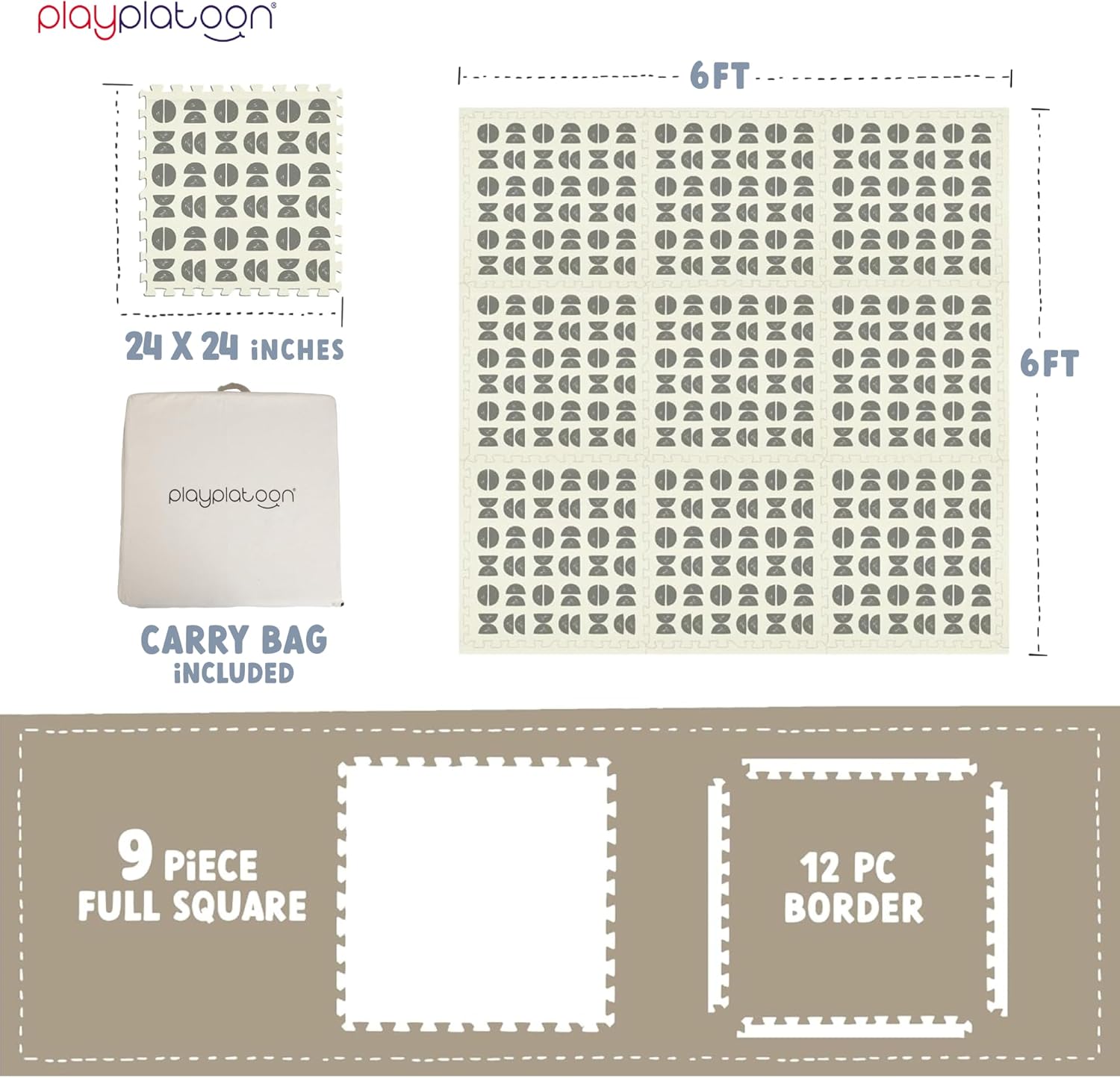 Play Platoon Non-Toxic Kids Play Mats for Floor, Extra-Thick Foam Tiles, Playmat for Toddlers & Childrens Playroom, Wooden Rainbow Stacking Toy Ring Stacker Toy, Educational Interactive Learning Toys