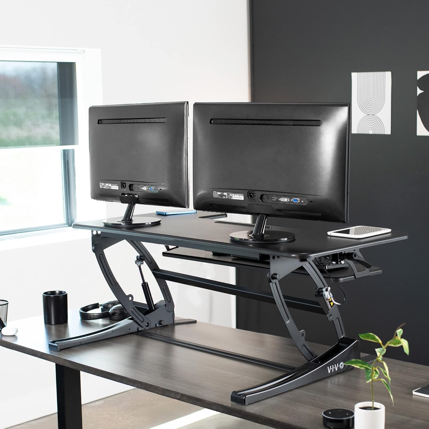 VIVO 42 inch Height Adjustable Stand Up Desk Converter, V Series, Quick Sit to Stand Tabletop Dual Monitor Riser Workstation, Black, DESK-V000VL VIVO 42 inch Height Adjustable Stand Up Desk Converter, V Series, Quick Sit to Stand Tabletop Dual Monitor Riser Workstation, Black, DESK-V000VL