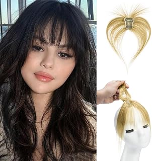 DILUSILK 100% Real Human Hair Toppers with Bangs 360° 3D Coverage Clip in Bangs for Women Bangs Hair Clip with Fringe Hairpieces for Daily Wear Dark Blonde
