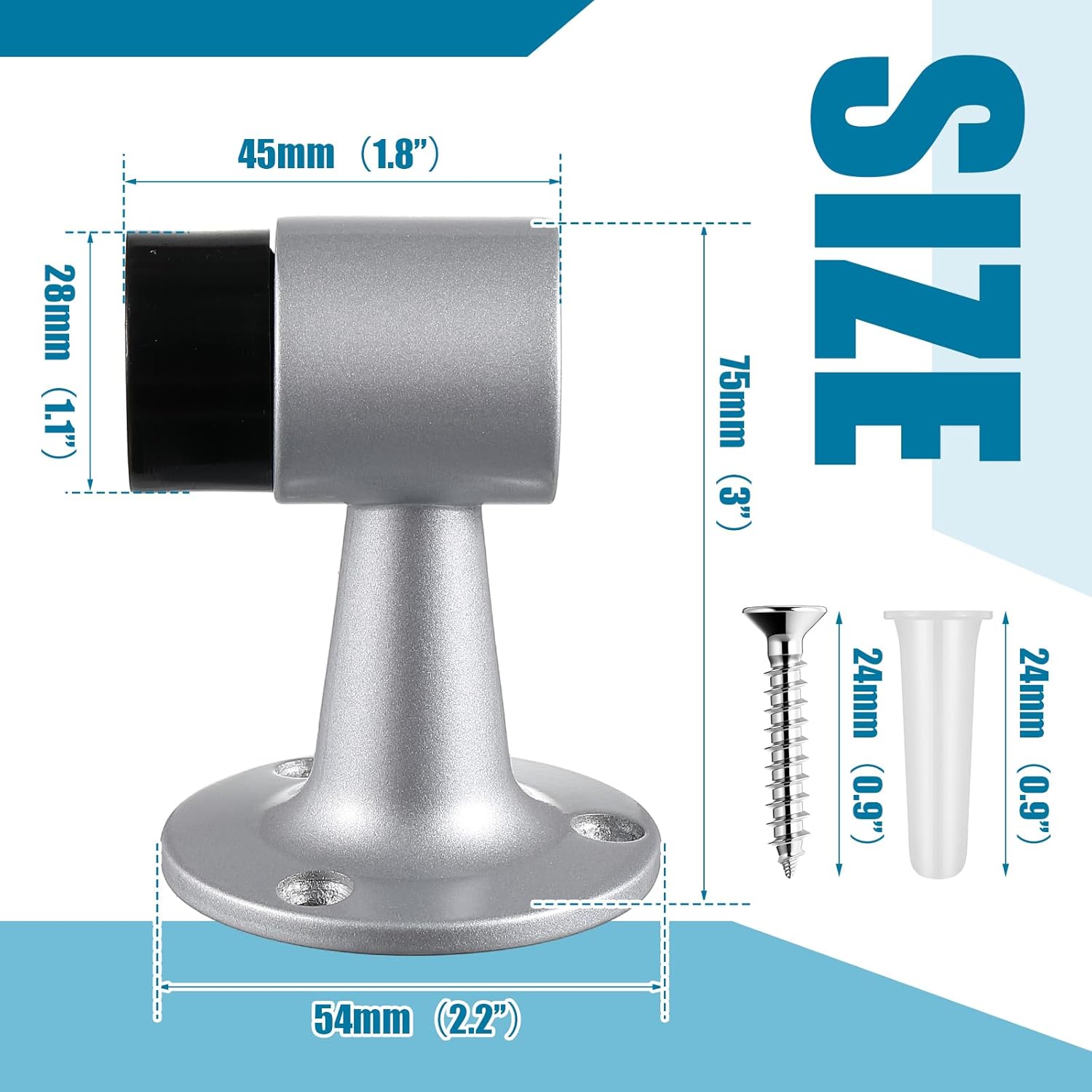 Yaocom 4 Pack Heavy Duty Floor Mounted Door Stop 3 in Aluminum Commercial Grade Door Stopper with Rubber Bumper & Stainless Steel Screws (Sliver)