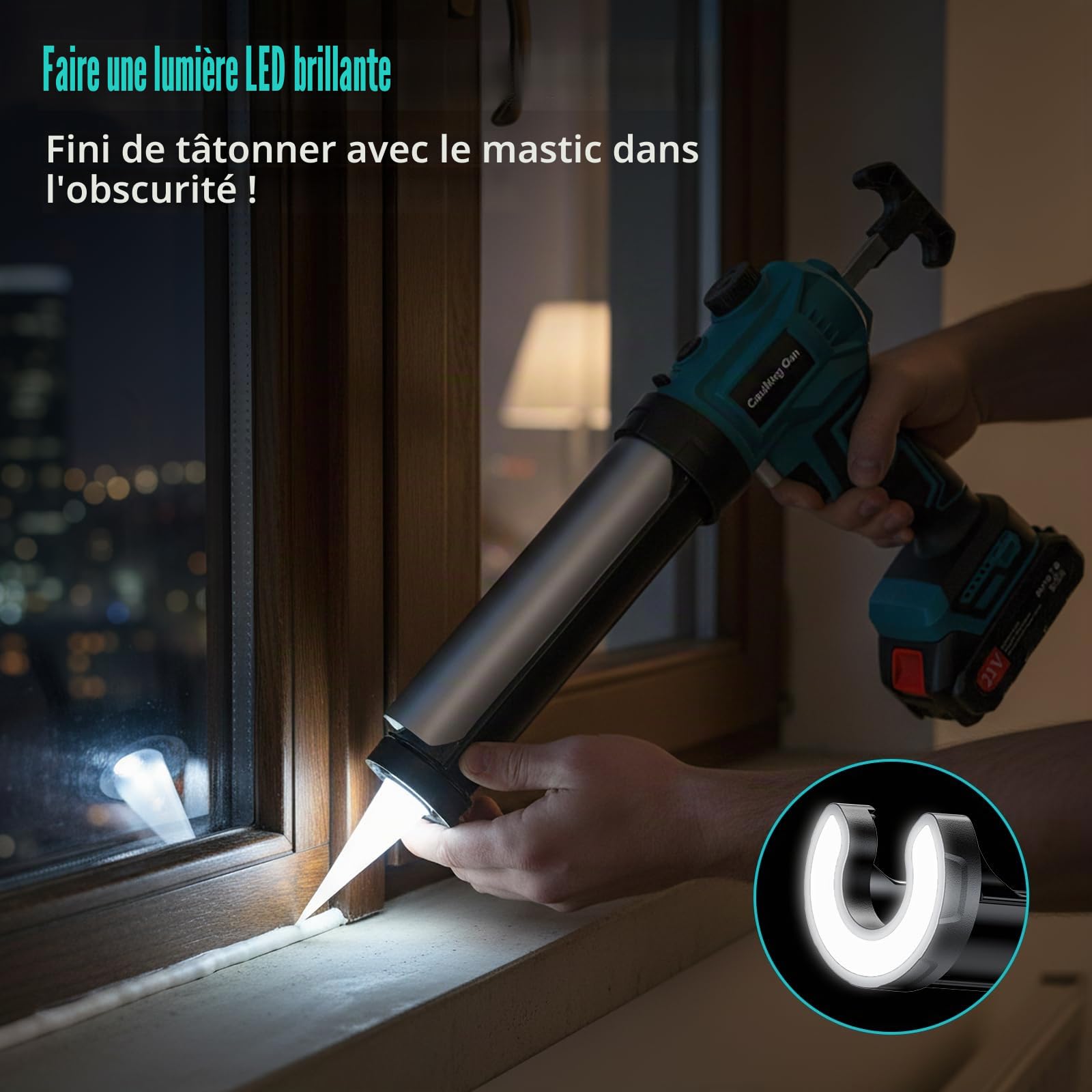Pistolet à Cartouche Électrique sans Fil 300 ml avec Batterie 2000 mAh, Lumière LED, Vitesse Réglable, Bleu