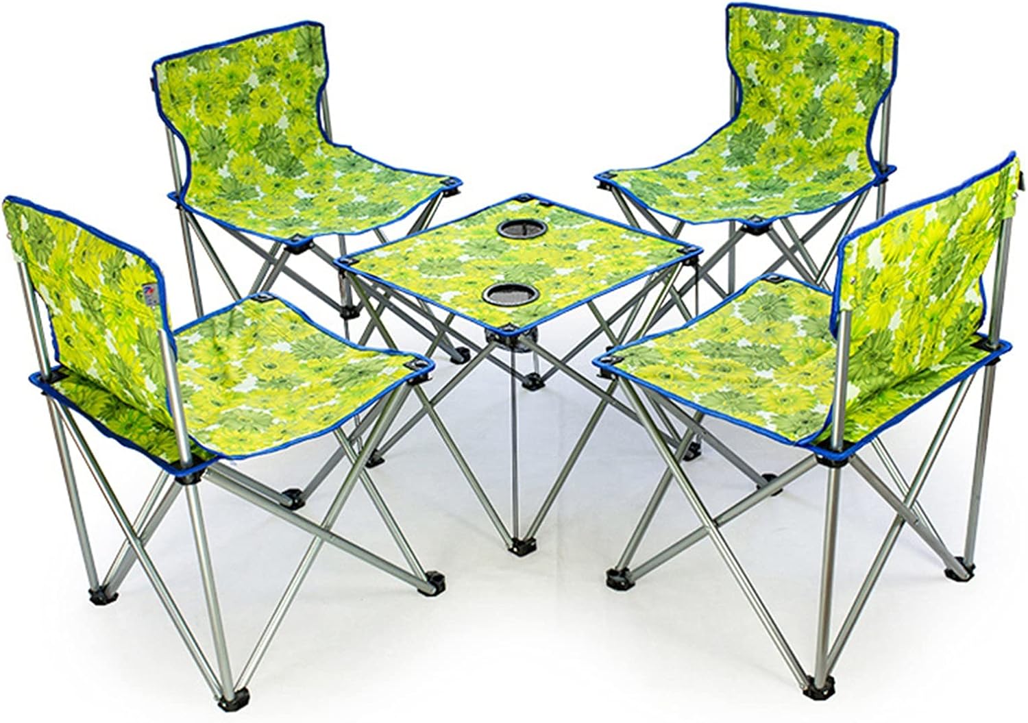 Camping Table Chairs Portable Oxford Cloth Folding and Chair Set, Picnic with Cup Holder Hand Strap, Suitable for Barbecue/Party/Beach 47x47x41cm