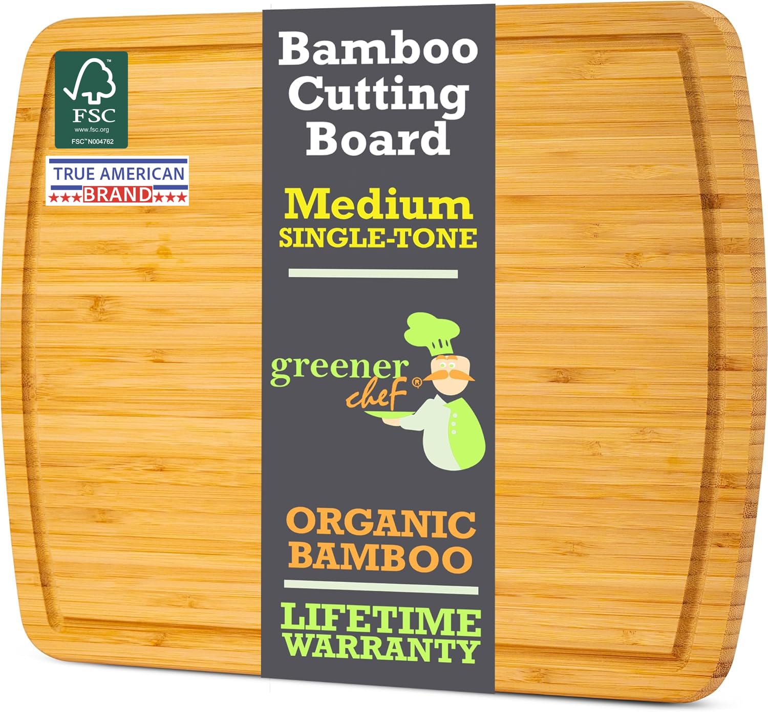 GREENER CHEF 15 Inch Bamboo Cutting Board with Lifetime Replacements - Medium Wooden Chopping Board for Kitchen, Butcher Block, Meat, Vegetables, Charcuterie and Cheese Board