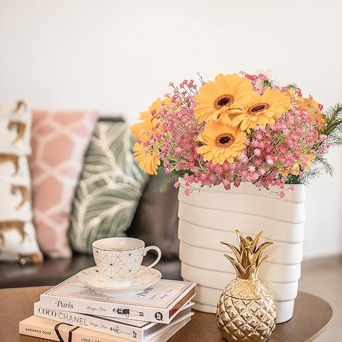 Miniatura 56 de N&T NIETING Babys Breath - Flores artificiales blancas, 10 ramos de gypsophila falsas de tacto real, arreglo de aliento de bebés para bodas