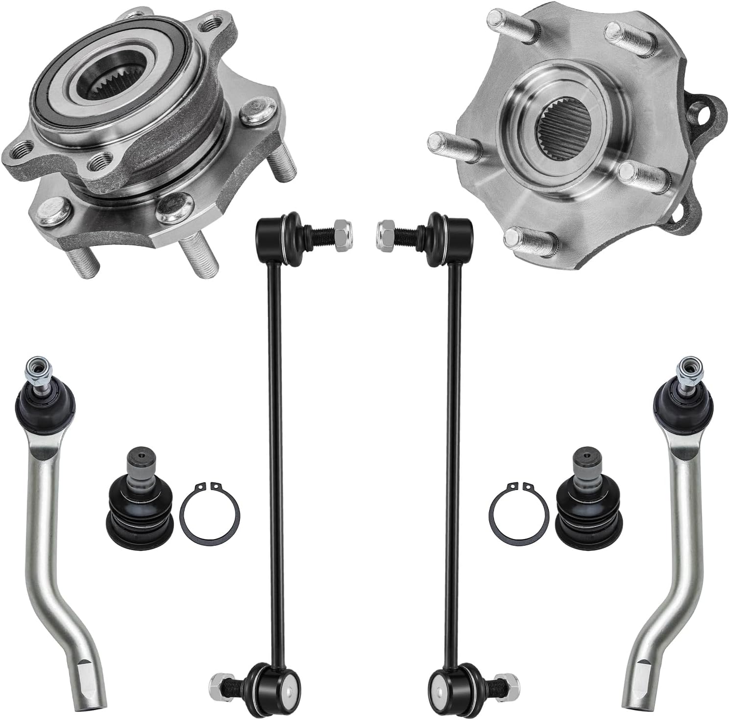 Detroit Axle - 8pc Front Suspension Kit for 2014-2018 Nissan Rogue, 2 Wheel Bearing Hubs 2 Lower Ball Joints 2 Outer Tie Rods 2 Sway Bar End Links 2015 2016 2017 Replacement