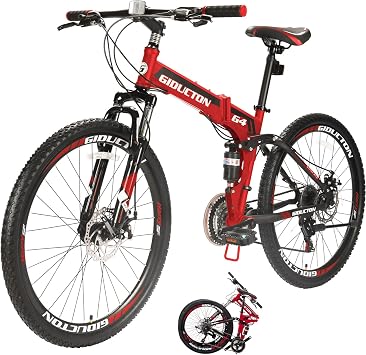 EUROBIKE 26/27.5" Mountain Bike,Full Suspension Folding Mountain Bike,21 Speed Foldable Bicycle Men or Women MTB for Afult