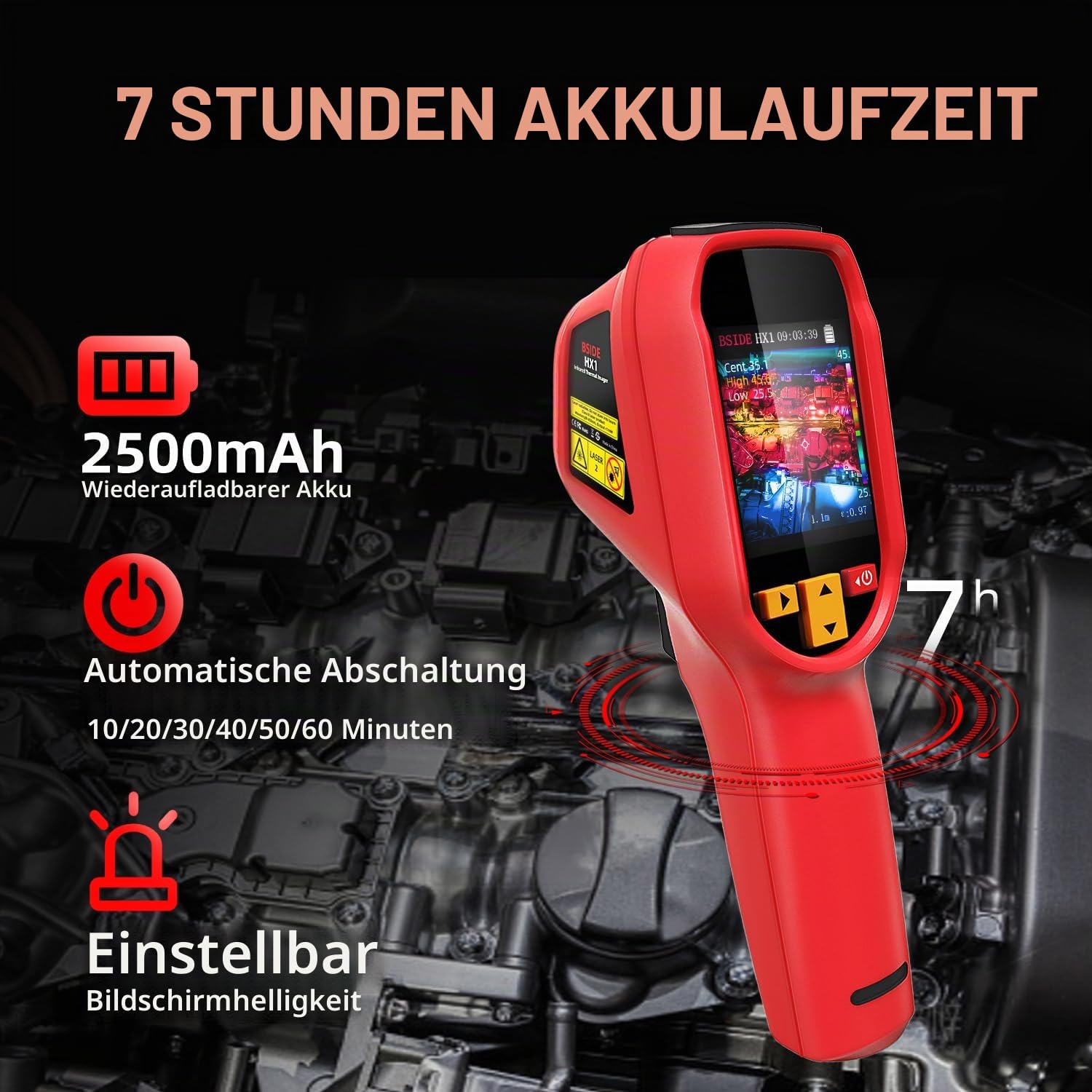 BSIDE HX1 Wärmebildkamera Hochauflösende 240 x 240 Handheld Infrared Thermal Imaging Camera mit 25Hz Bildwiederholrate 15 Farbpaletten -4°F -1022°F 50°FOV für Hauswände Leckortung KFZ Elektronik