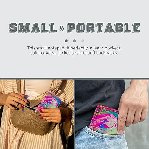 Miniatura 6 de Juego de 4 mini blocs de notas de bolsillo, funda de cuero sintético de mármol abstracto con 2 ranuras para tarjetas, 1 lápiz capacitivo y 2