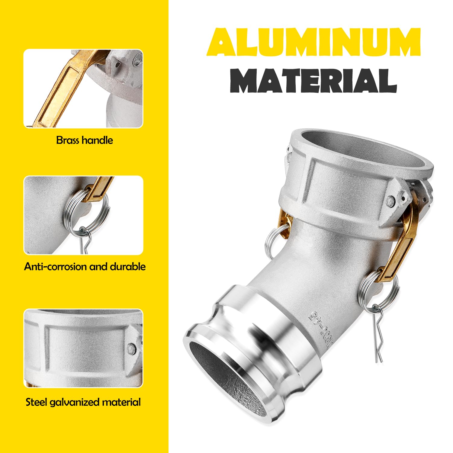 DA3030 Typ DA Nocken- und Rillenschlauchverschraubung, 45-Grad-Winkel, 7,6 cm Camlock weiblich x 7,6 cm männlich, 125 PSI, Aluminiummaterial (CAM-30-DA45-AL)