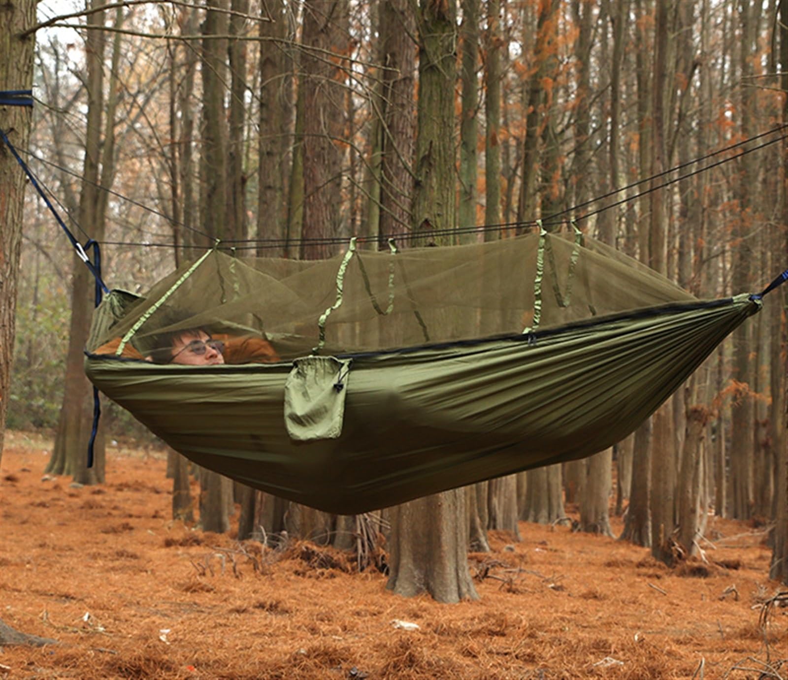 Hamak Ultralekki, Hammock Podwójny Hamak Z Moskitierą 260x140 Cm Plus Rozmiar Na Zewnątrz, Komary Parasol Nylonu na Kemping, na Zewnątrz(B)