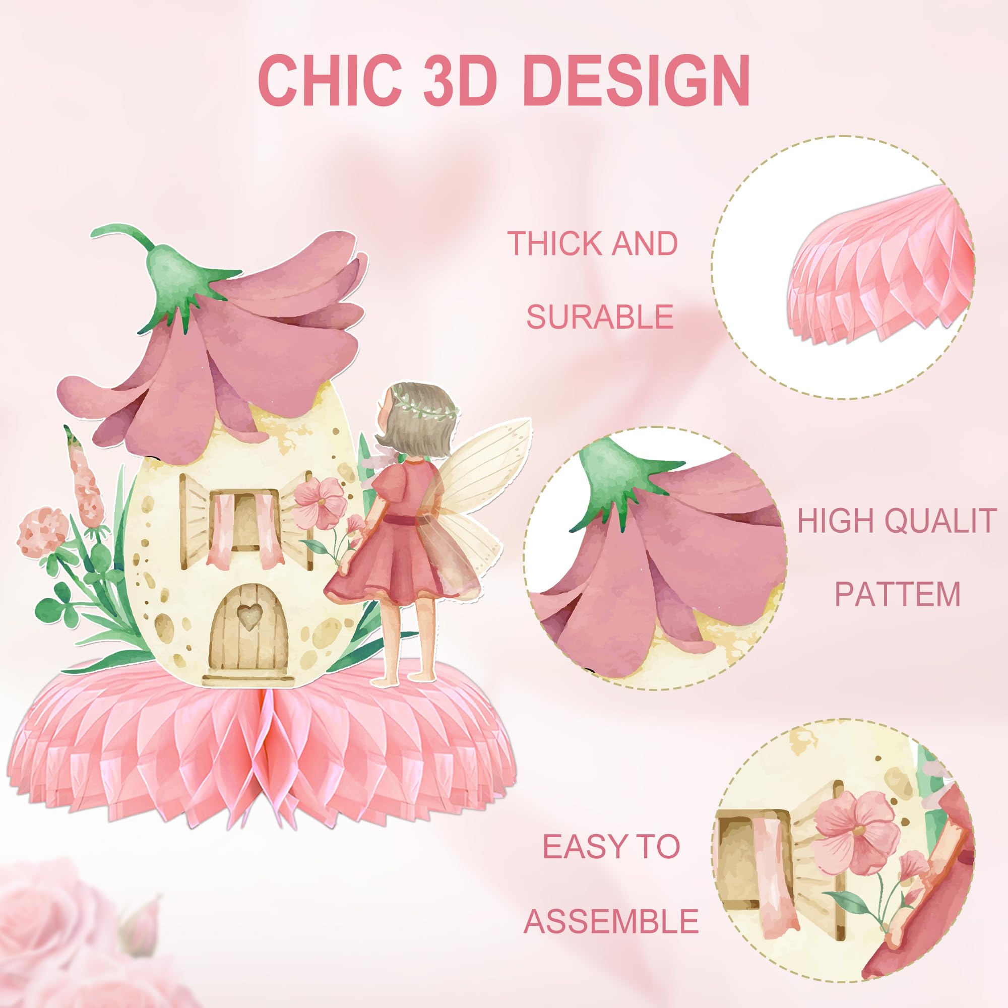 Kit di decorazioni per feste di compleanno – 9 pezzi centrotavola a nido d'ape per la decorazione della tavola farfalla fiore fate decorazioni per feste a tema per la mia fata primo compleanno baby