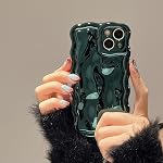 FABSPARK Case for iPhone 14,3D Meteorite Bubble Pattern Electroplate Plating Glitter Curly Wavy Frame Glossy Case,Soft TPU Shockproof for iPhone 14 6.1 Inch,Dark Green