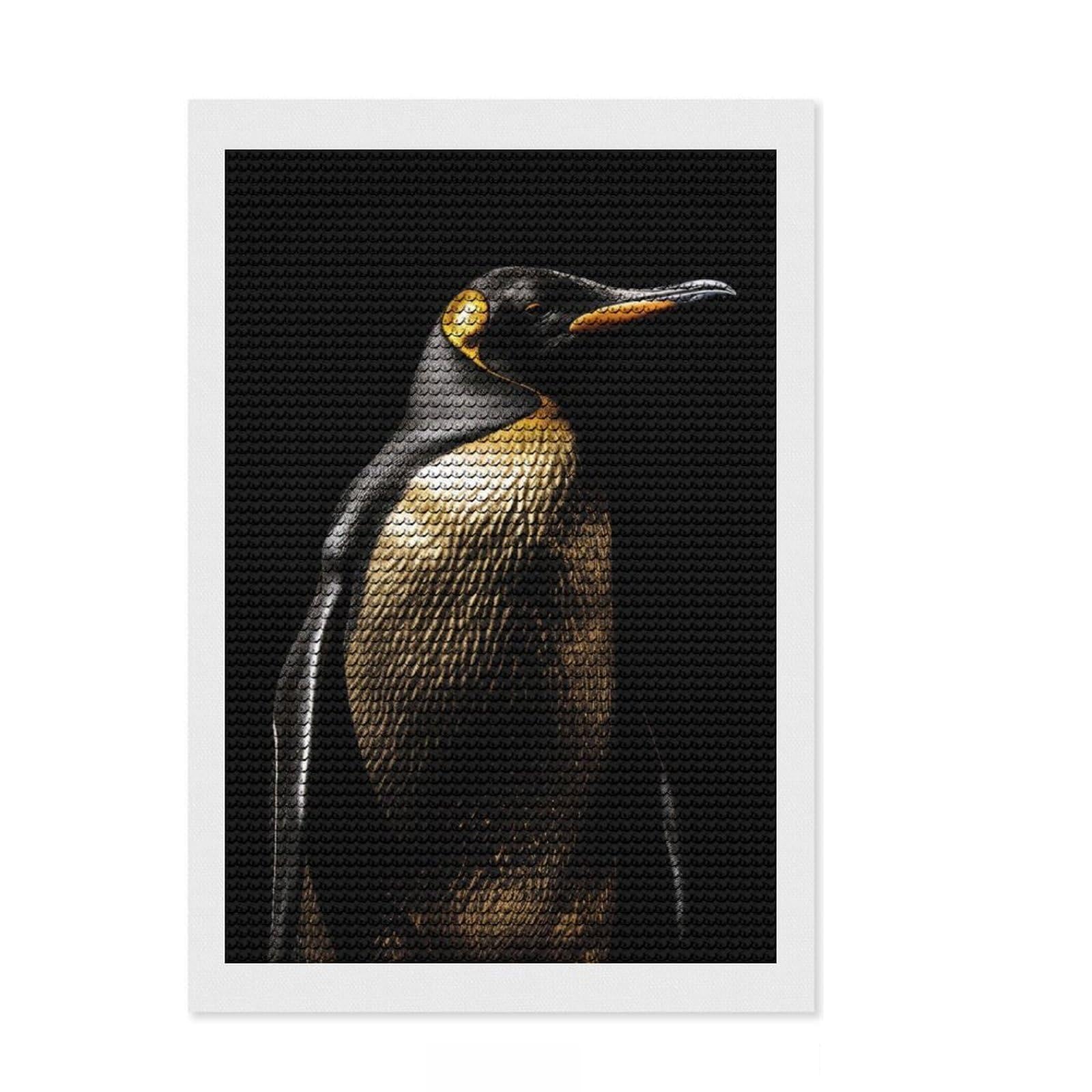 Junmoney Penguin Gold Animal Round Drill Diamond Painting 8"x12", for Teens, Relaxing DIY Hobby, Boho Decor, Thoughtful Handmade Gift