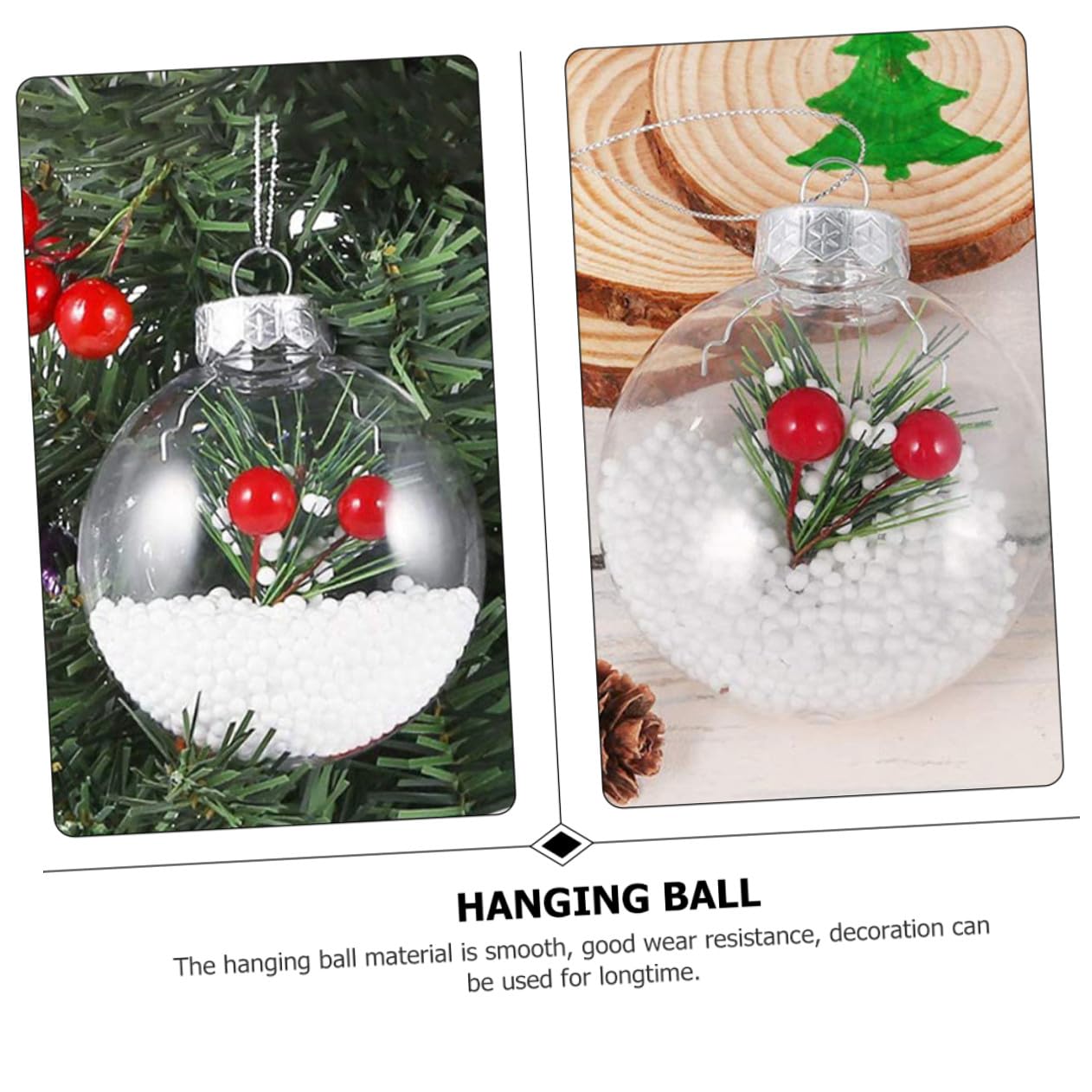 Angoily Lot de 12 boules de Noël transparentes plates en plastique à suspendre - 60 mm