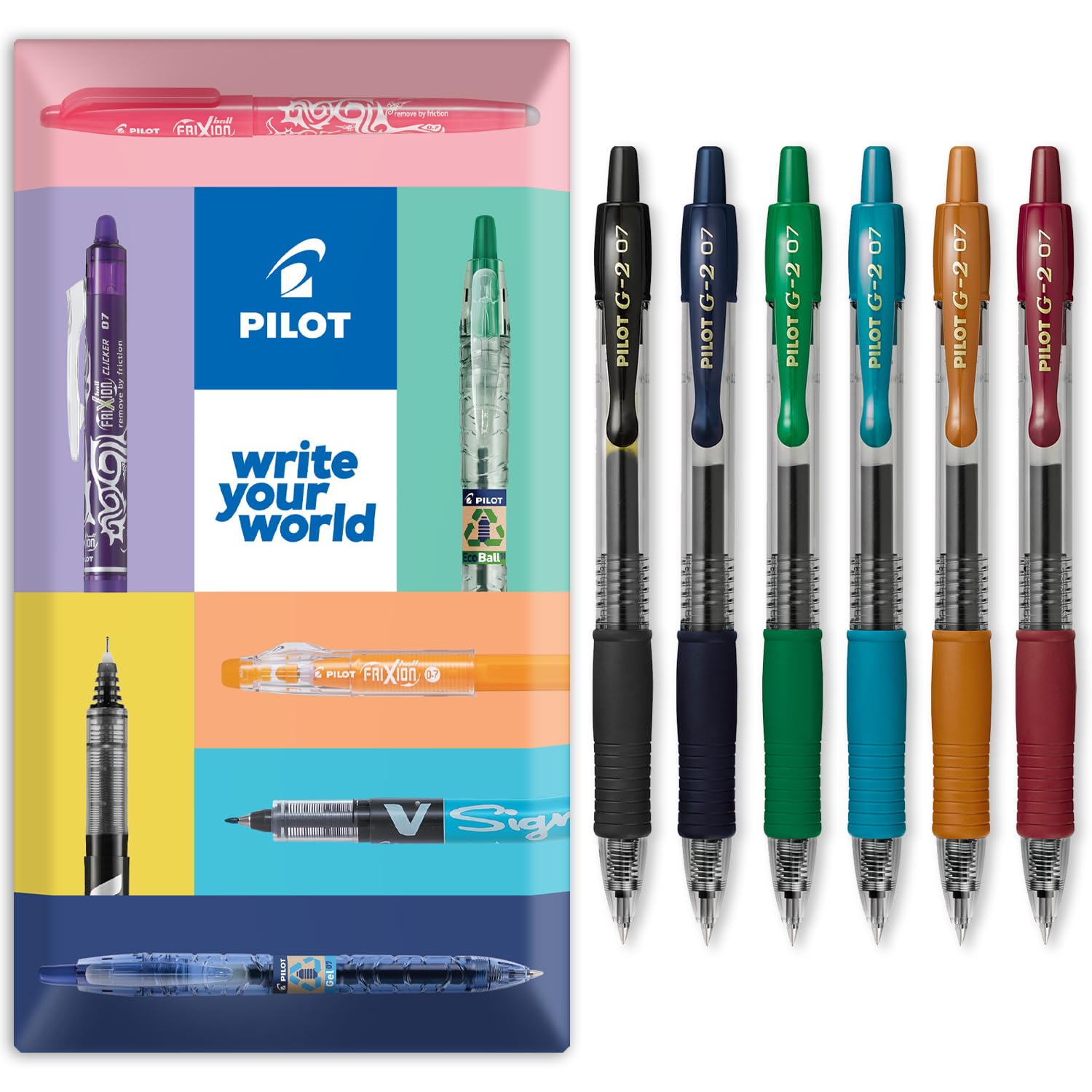 PILOT G-2 Bolígrafos retráctiles de tinta de gel, punta de 0,7 mm, en caja de regalo, paquete de 6, colores oscuros profesionales
