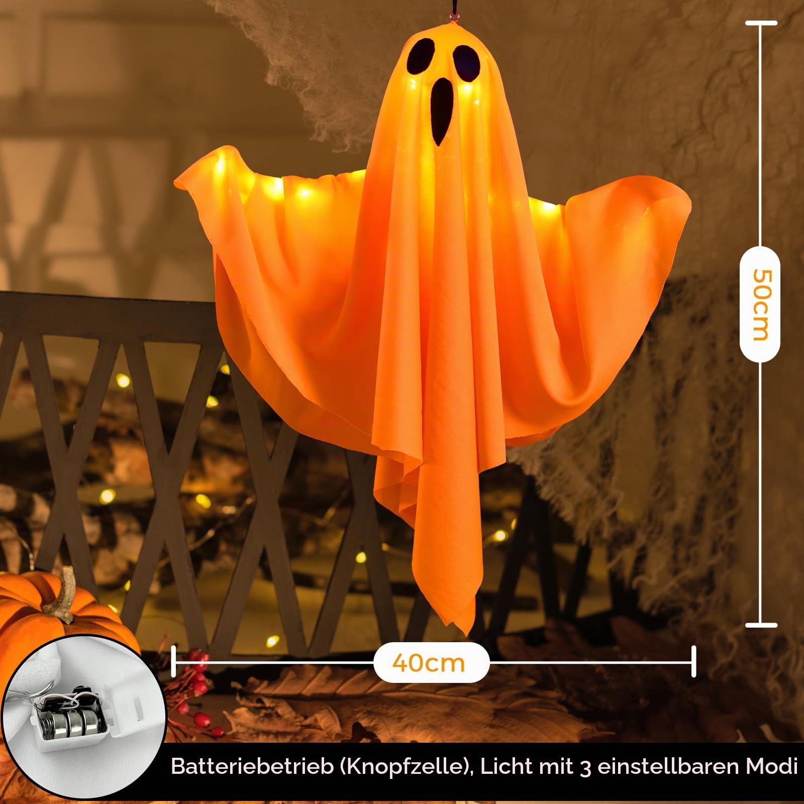 CNMTCCO 4 Stück Halloween Hängende Gespenster mit LED Lichtern, Dekorationen für Party, Terrassentür, Fenster, Baum, Veranda, Haus, Rasen… – Ansicht 2