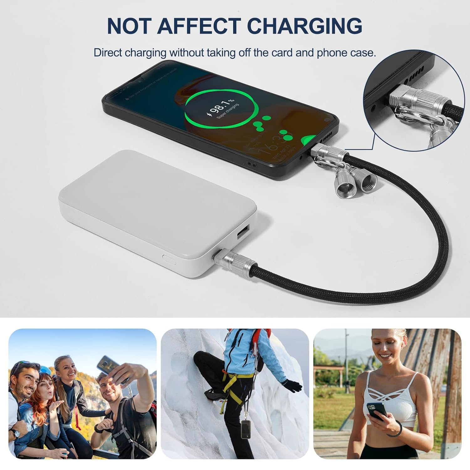 USB C to USB C Cable, Phone Lanyard, Black 1ft and 4ft 2-Pack 60W, Dual-Purpose for Fast Charging Apple iPhone 16/15 Series, MacBook, Samsung Galaxy and More, Phone Strap for All Phones