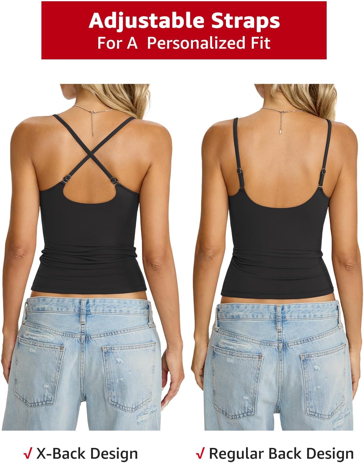 Womens Double Lined Camisole Tank Top Sexy Backless Spaghetti Strap Shirt Scoop Neck Slim Fitted Cami Y2K Going Out Top - Image 3