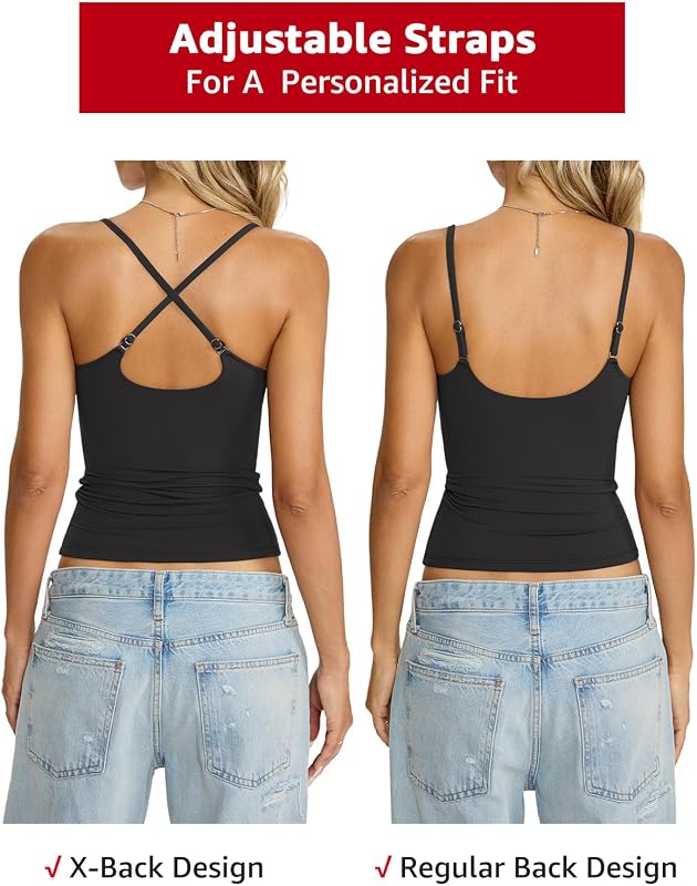 EasyGala Womens Double Lined Camisole Tank Top Sexy Spaghetti Strap Shirt image 3